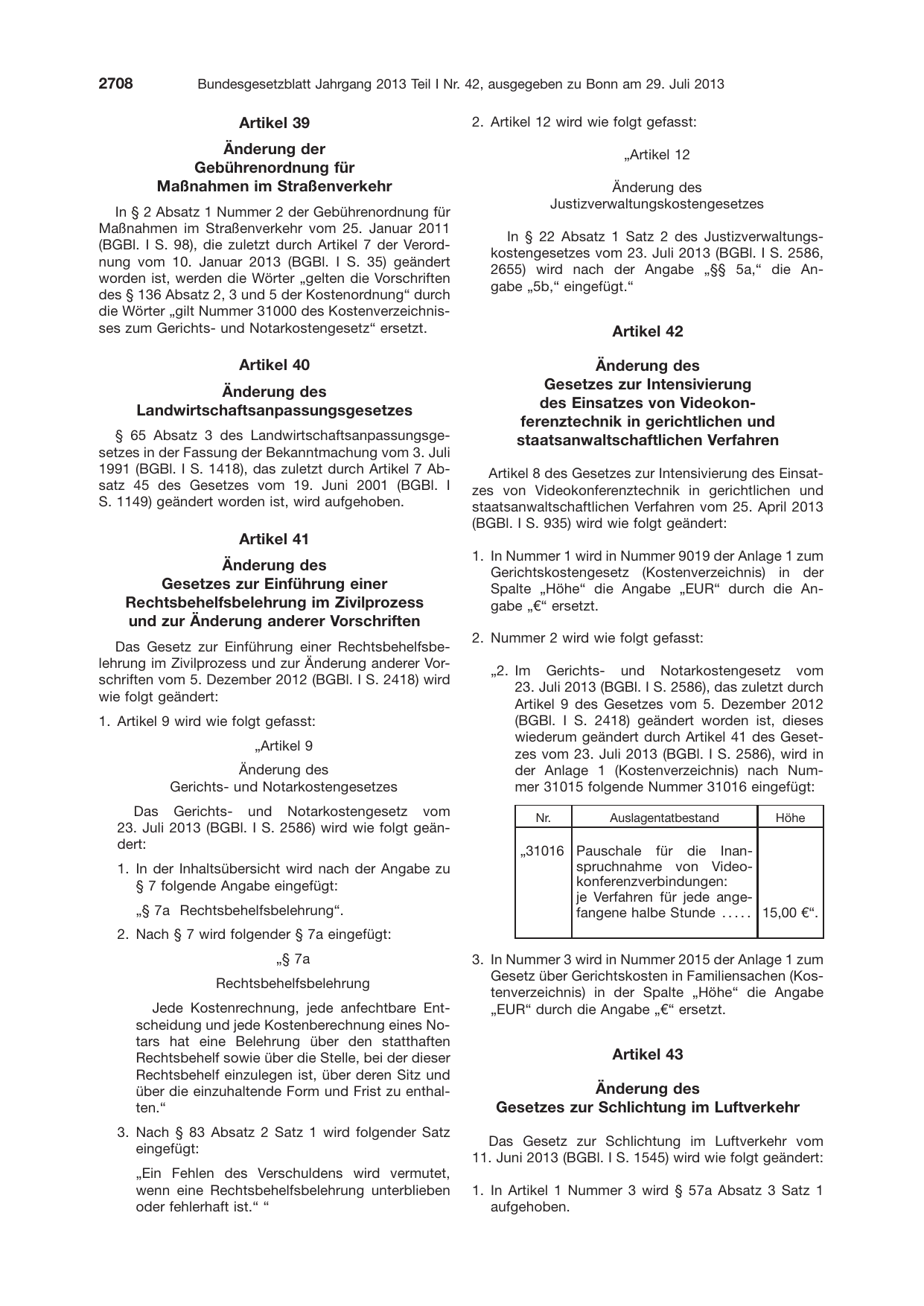 BGBl. 2013, Seite 2708 — Originalseite als Abbildung