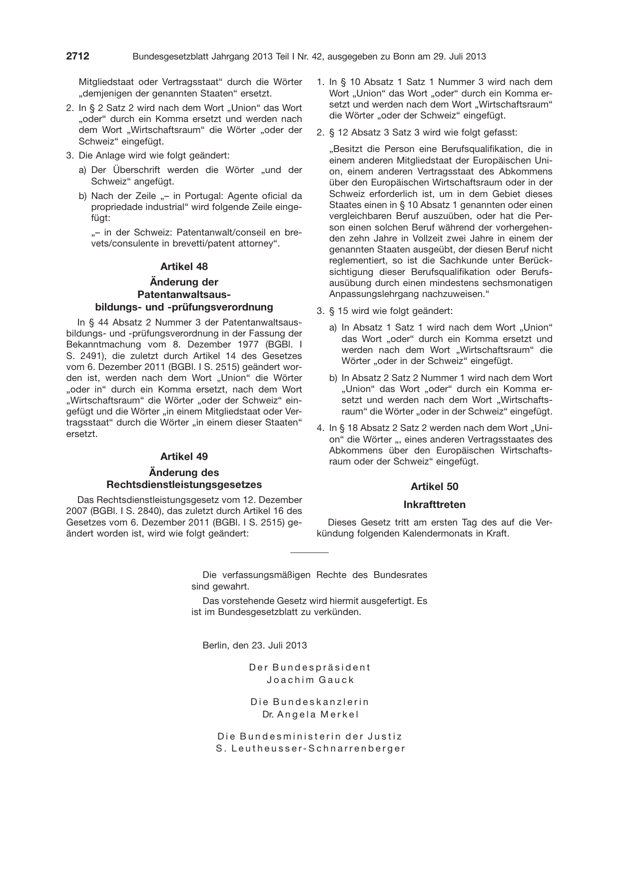BGBl. 2013, Seite 2712 — Originalseite als Abbildung