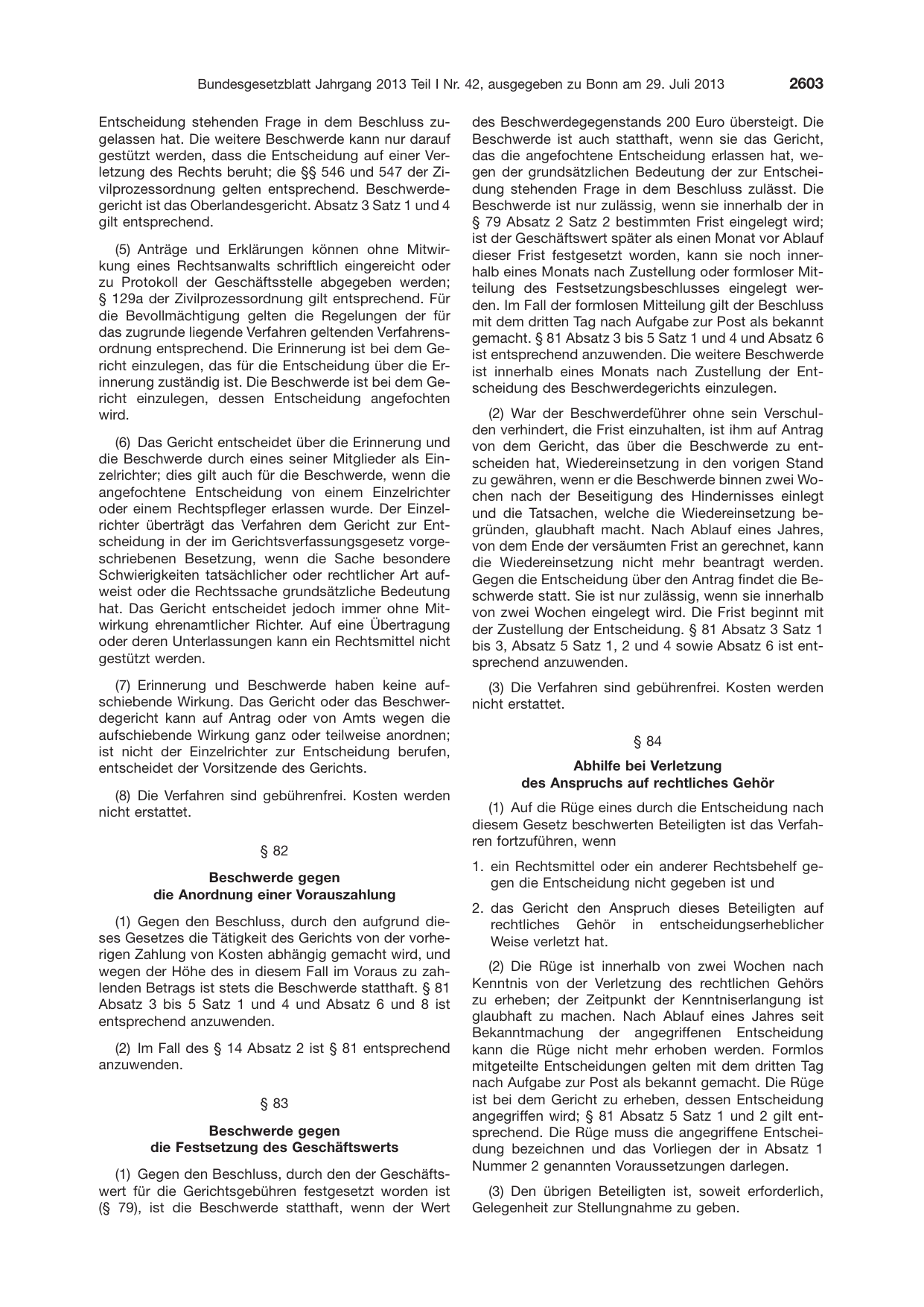 BGBl. 2013, Seite 2603 — Originalseite als Abbildung