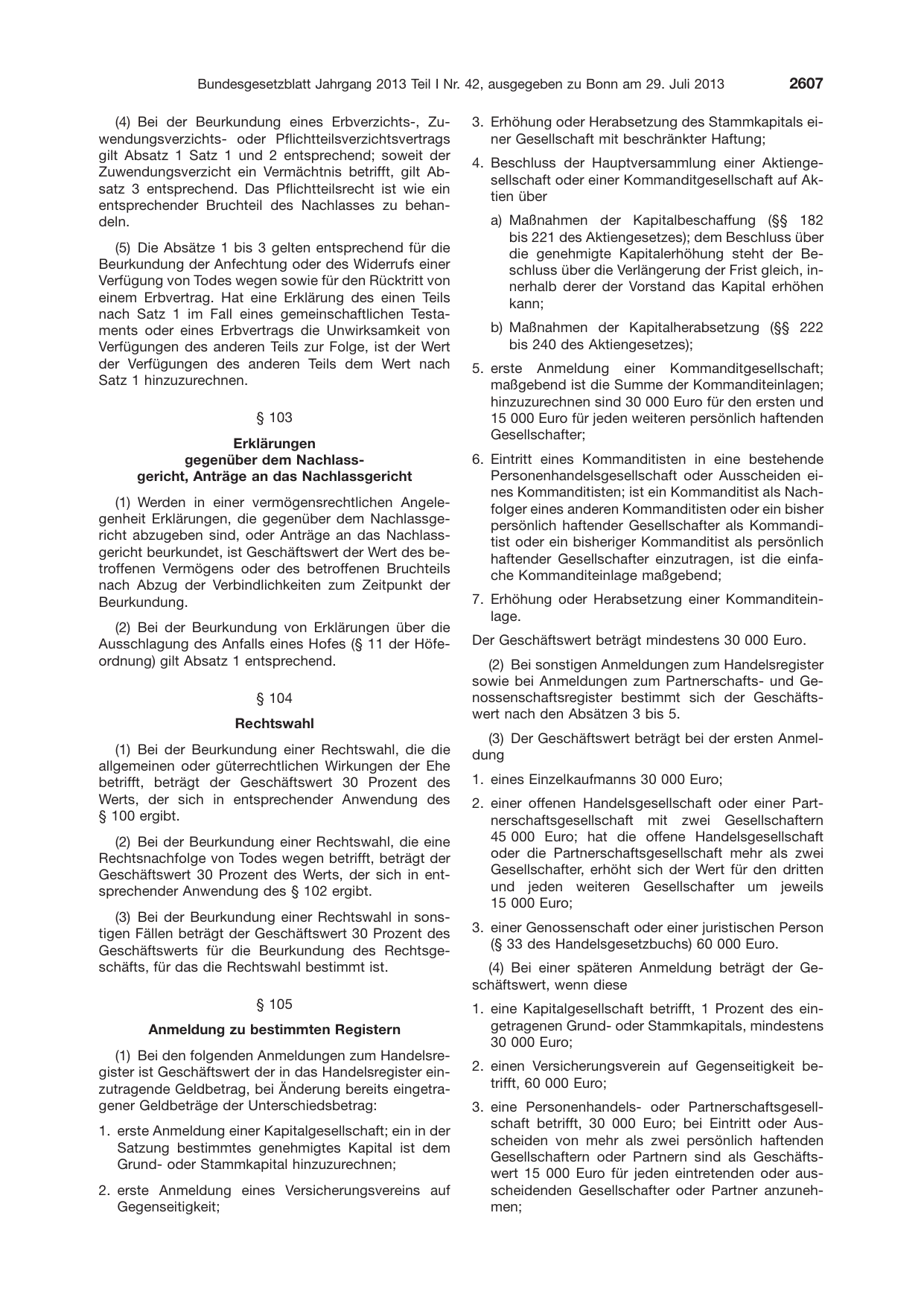 BGBl. 2013, Seite 2607 — Originalseite als Abbildung
