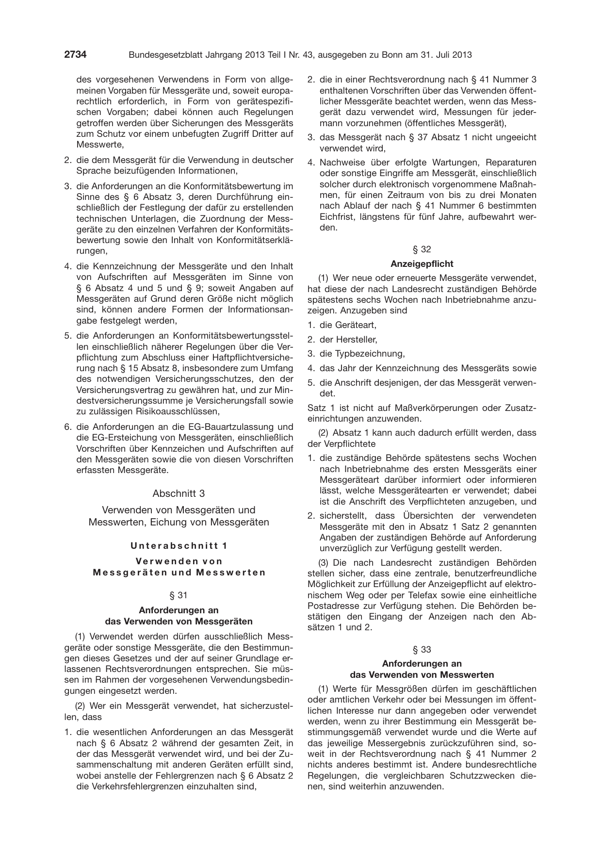 BGBl. 2013, Seite 2734 — Originalseite als Abbildung