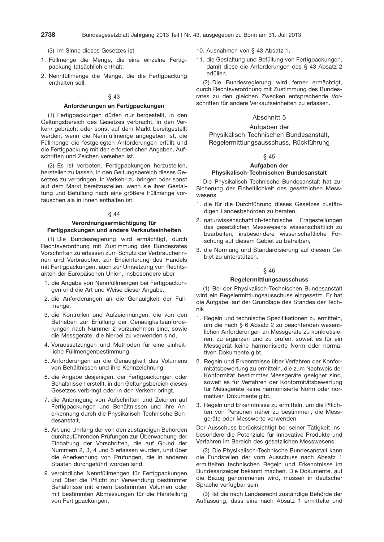 BGBl. 2013, Seite 2738 — Originalseite als Abbildung