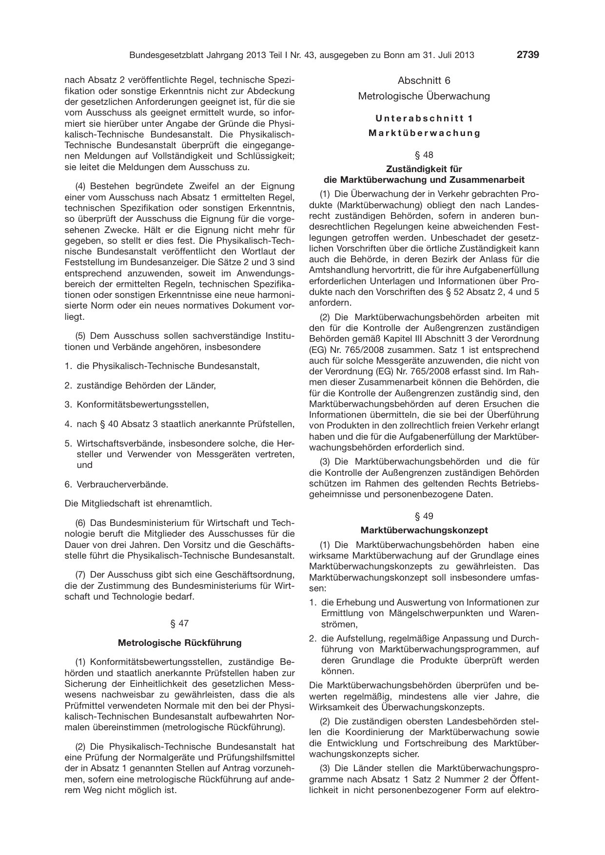 BGBl. 2013, Seite 2739 — Originalseite als Abbildung