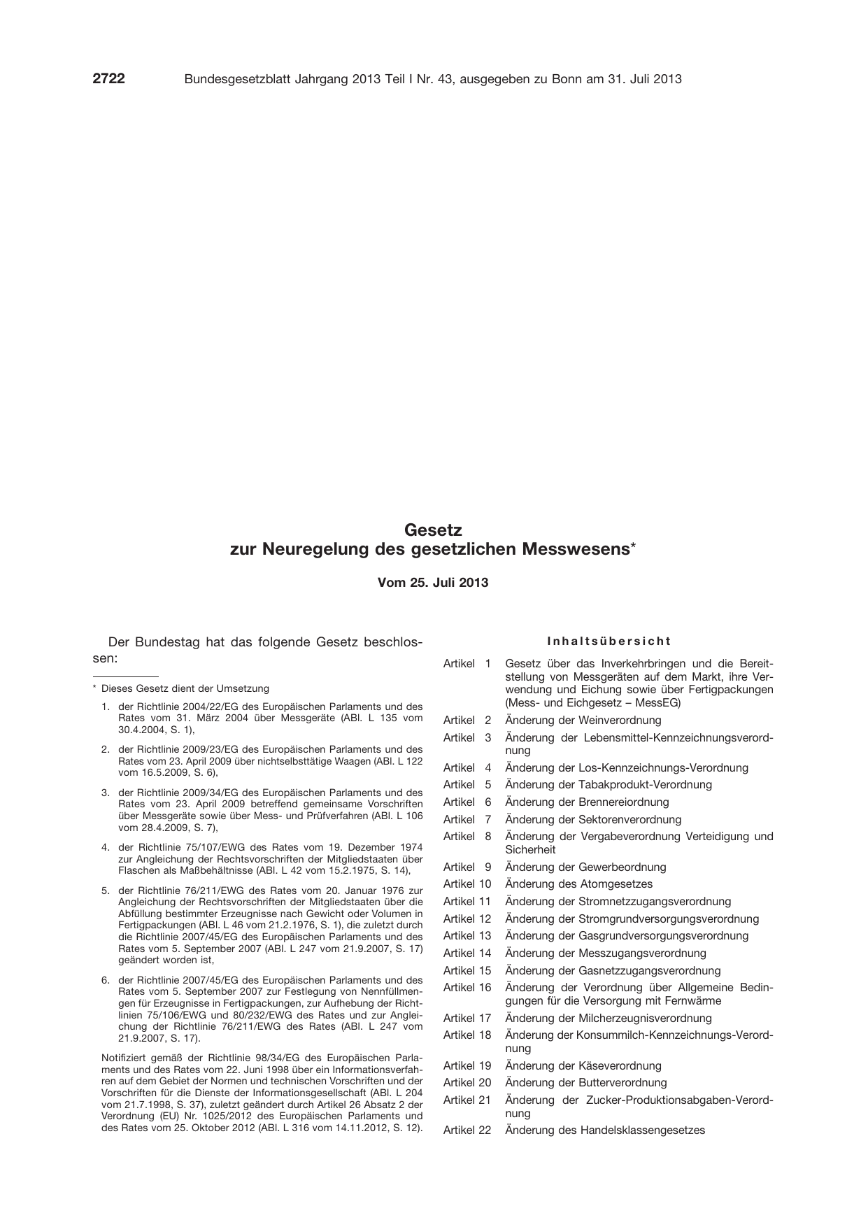 BGBl. 2013, Seite 2722 — Originalseite als Abbildung