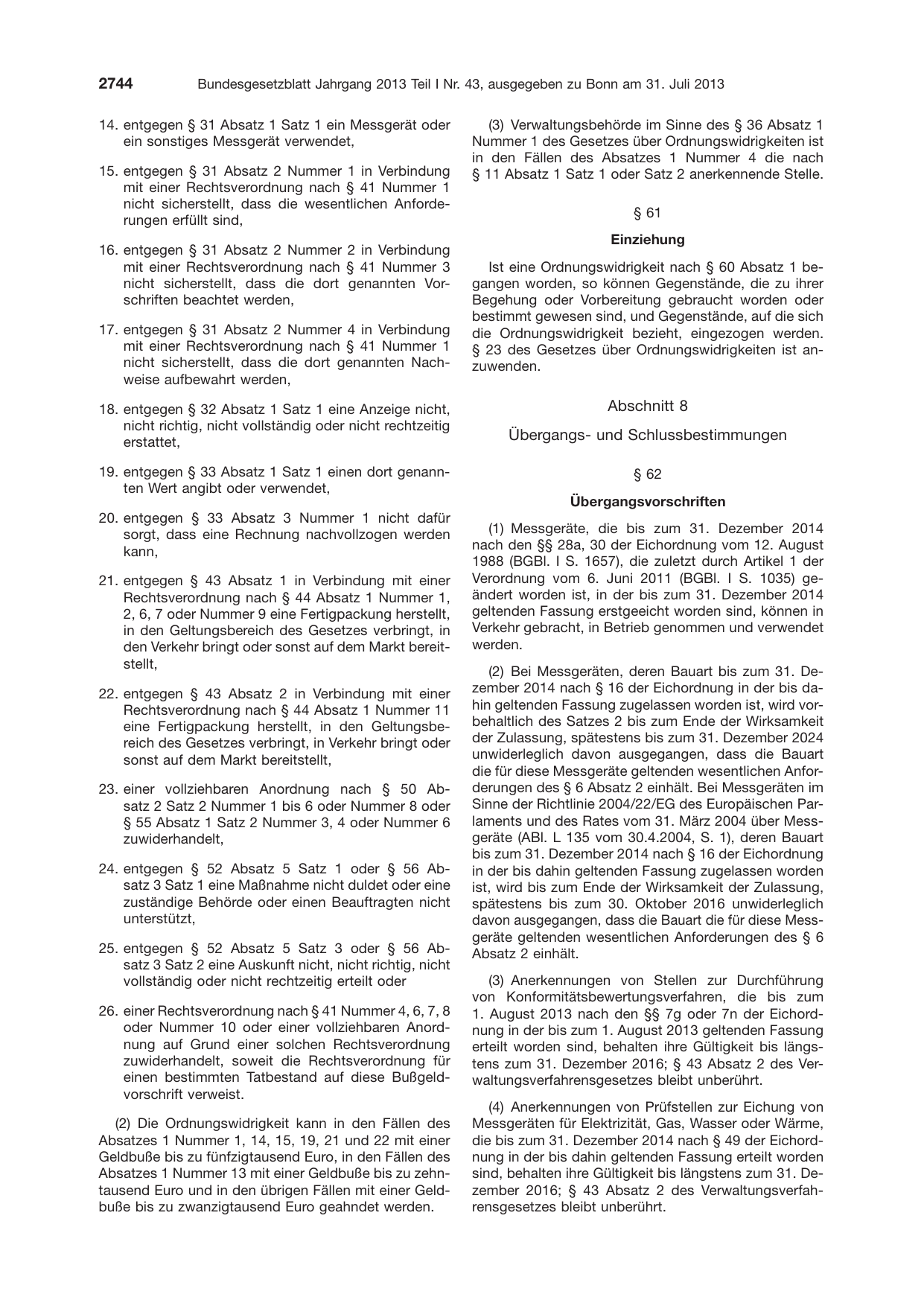 BGBl. 2013, Seite 2744 — Originalseite als Abbildung
