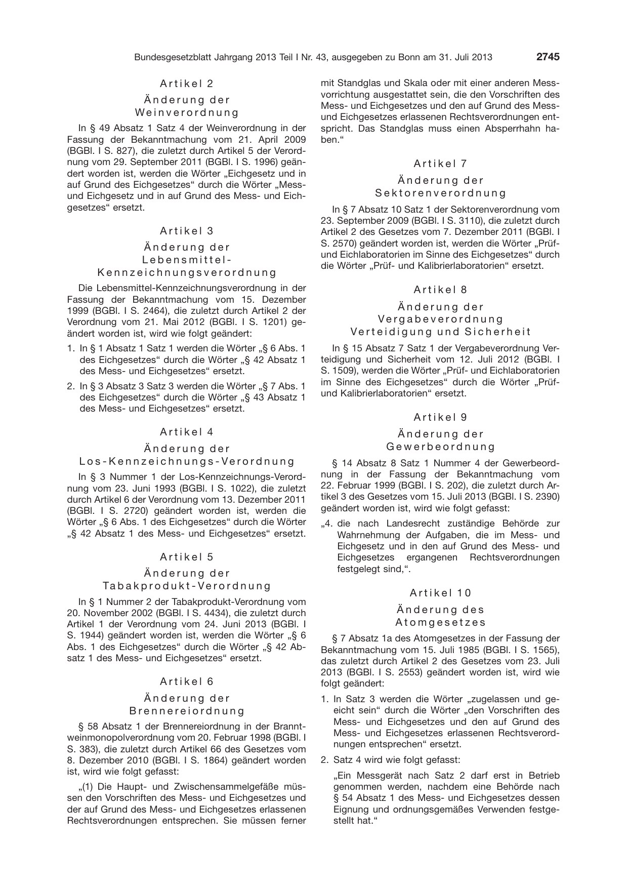 BGBl. 2013, Seite 2745 — Originalseite als Abbildung