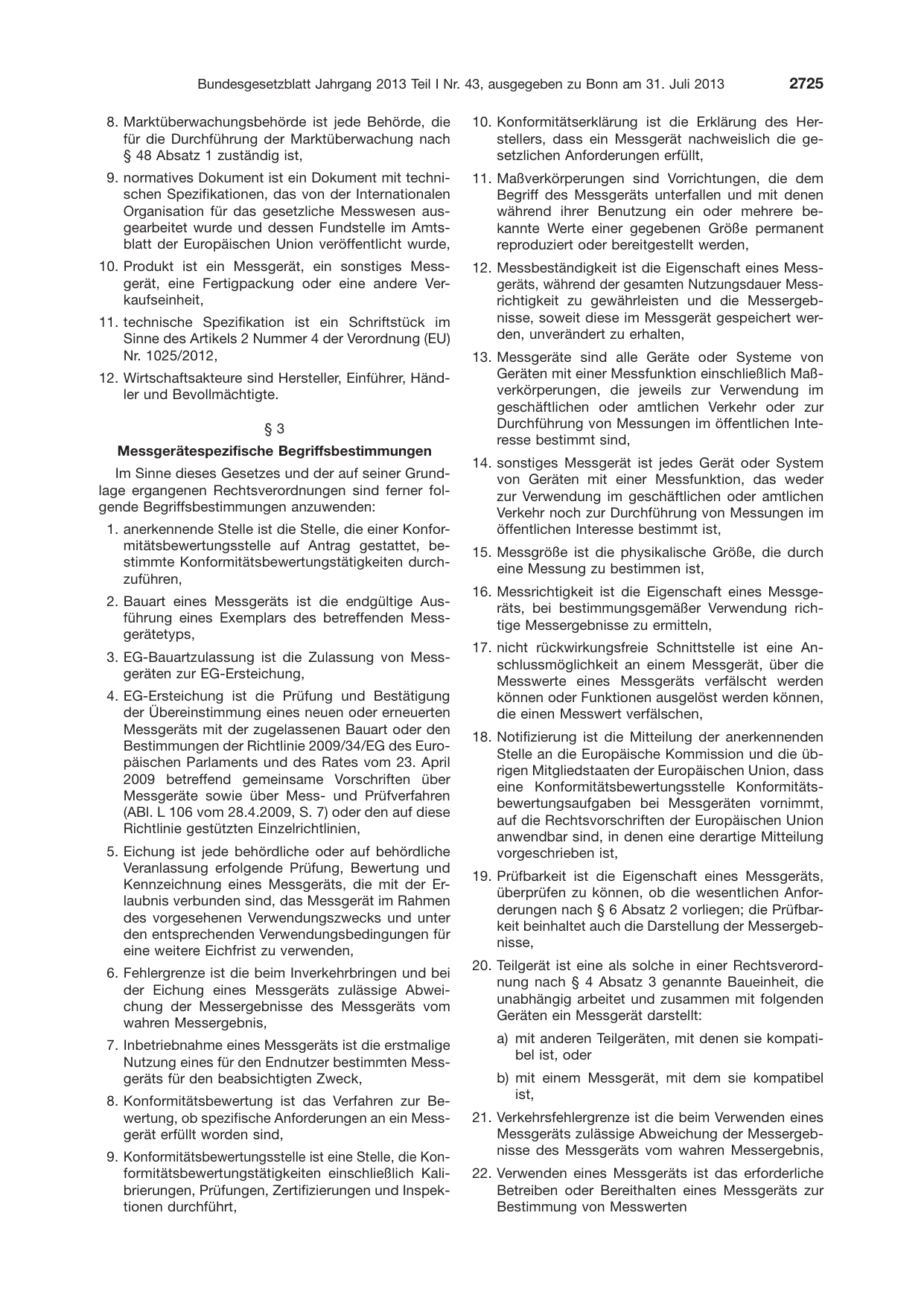 BGBl. 2013, Seite 2725 — Originalseite als Abbildung