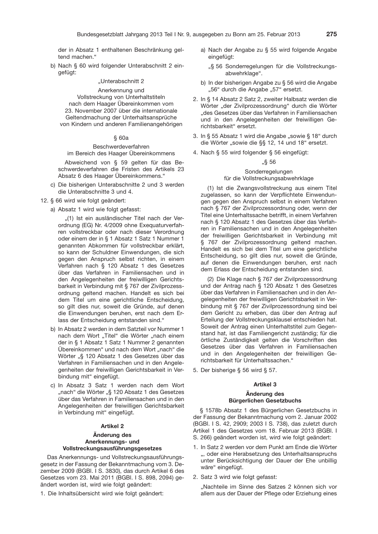 BGBl. 2013, Seite 275 — Originalseite als Abbildung