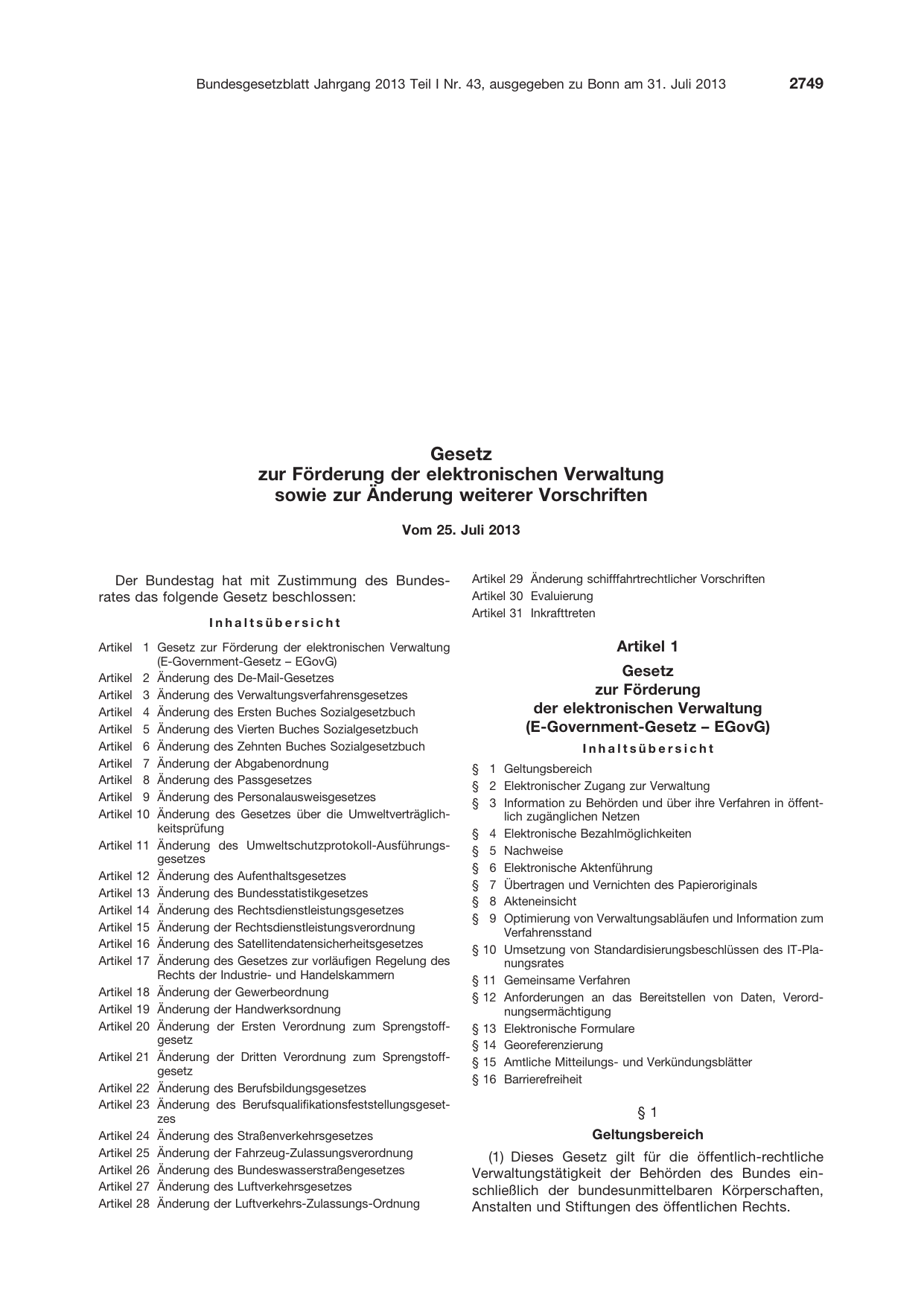 BGBl. 2013, Seite 2749 — Originalseite als Abbildung