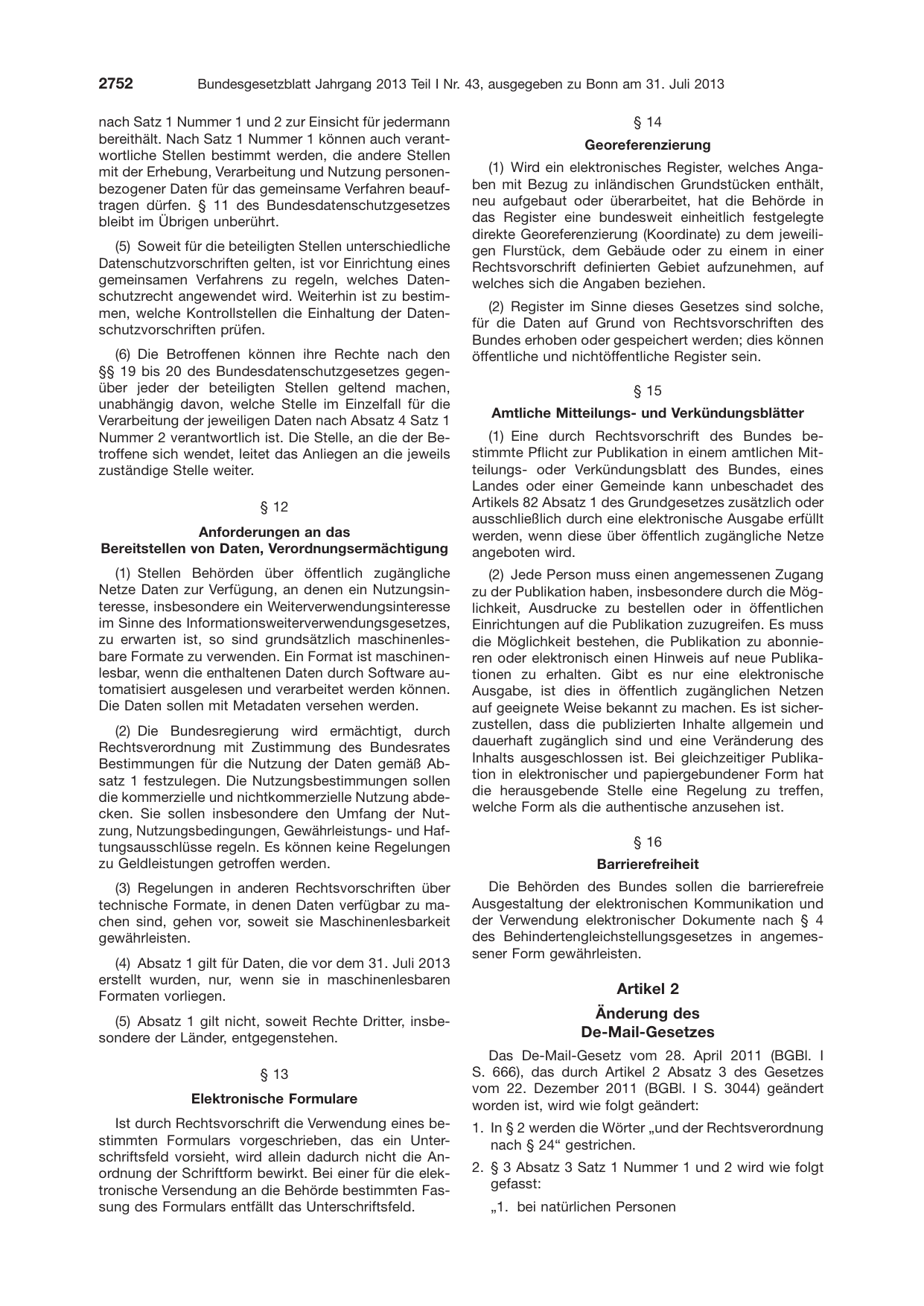 BGBl. 2013, Seite 2752 — Originalseite als Abbildung