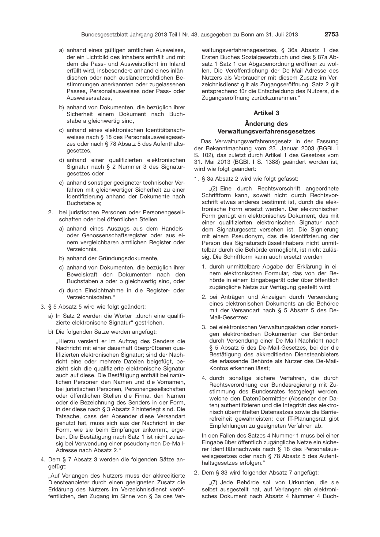 BGBl. 2013, Seite 2753 — Originalseite als Abbildung