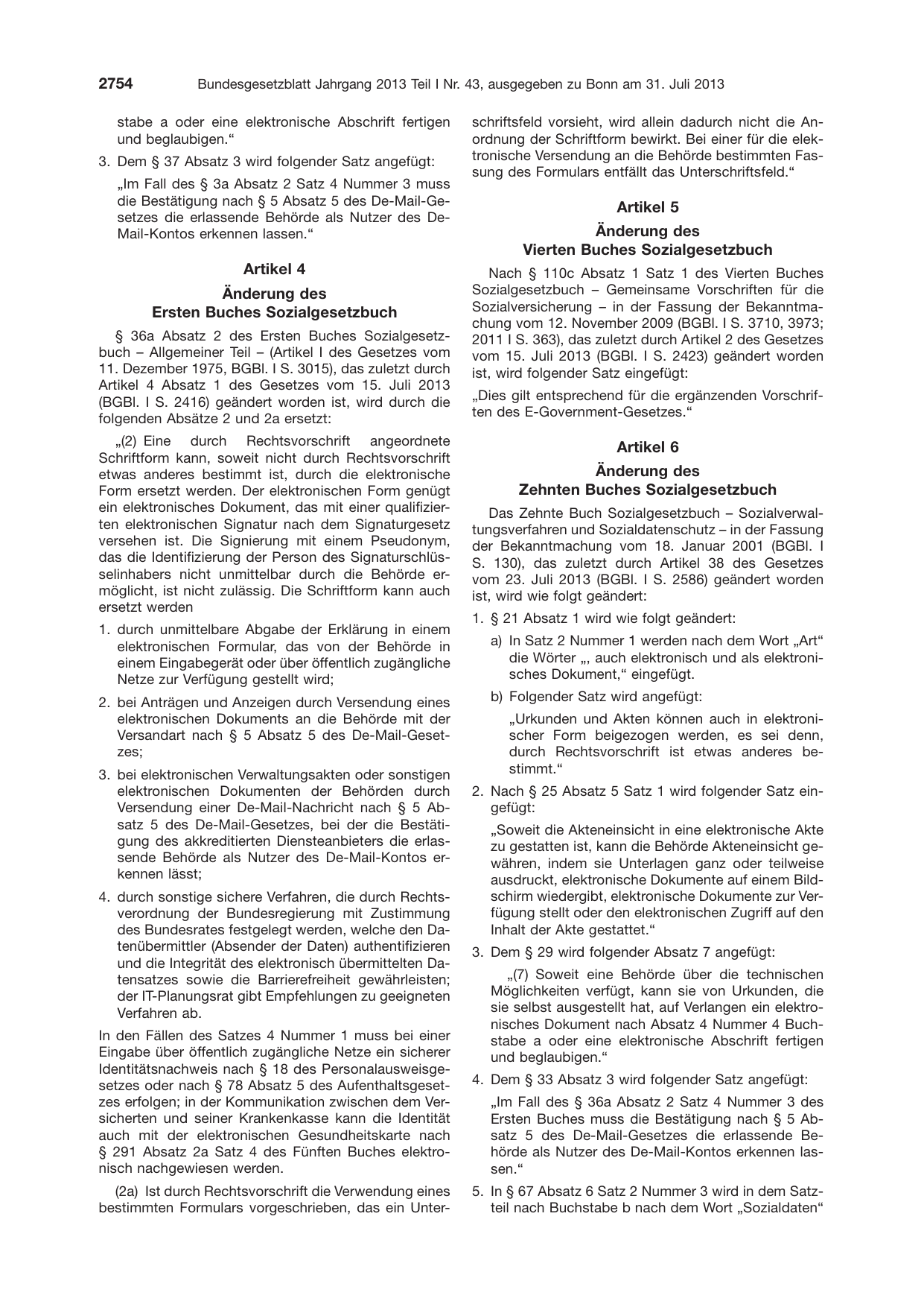 BGBl. 2013, Seite 2754 — Originalseite als Abbildung
