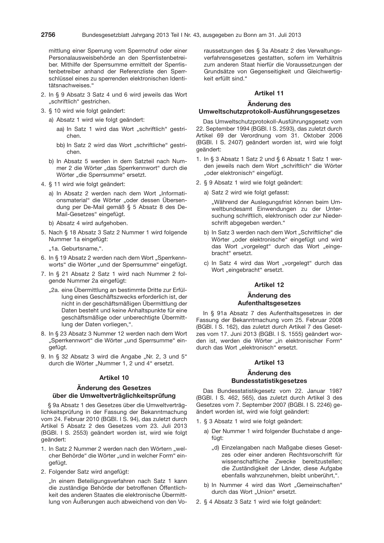 BGBl. 2013, Seite 2756 — Originalseite als Abbildung