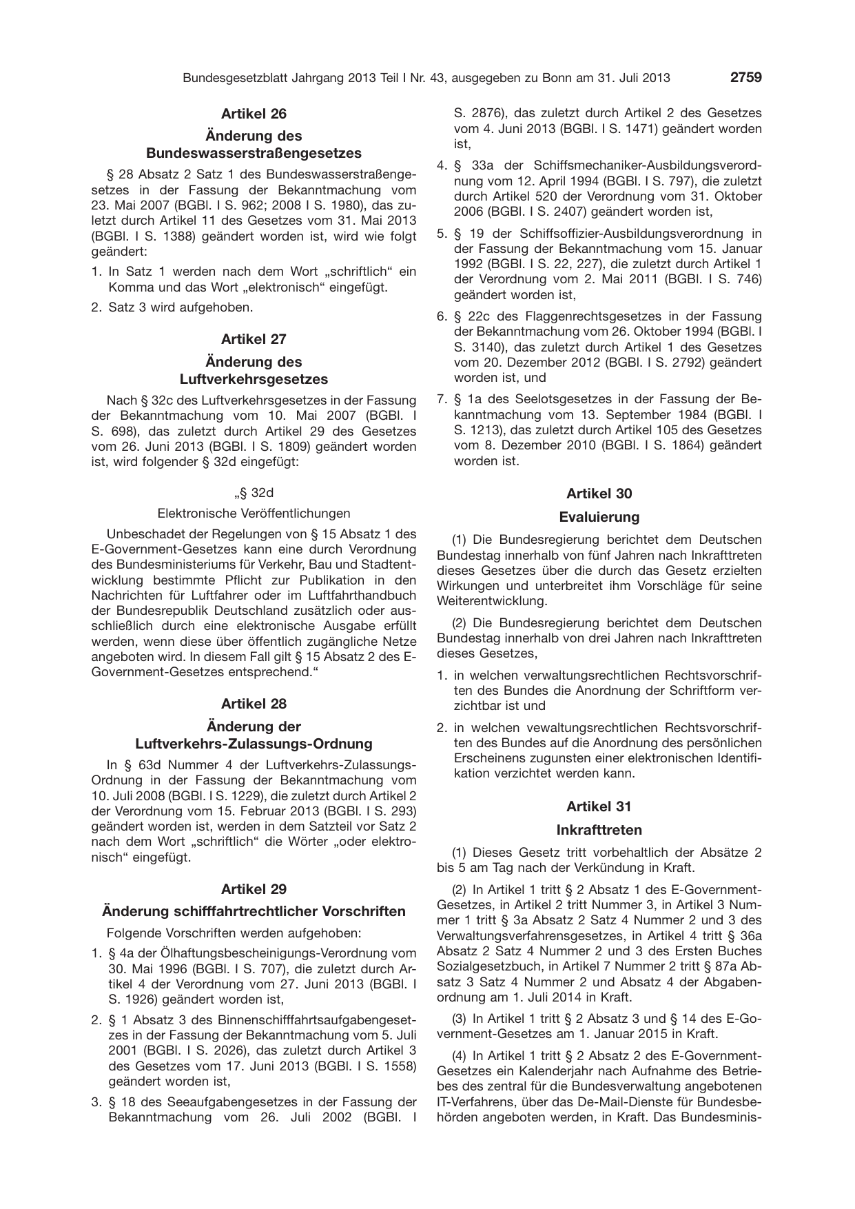 BGBl. 2013, Seite 2759 — Originalseite als Abbildung