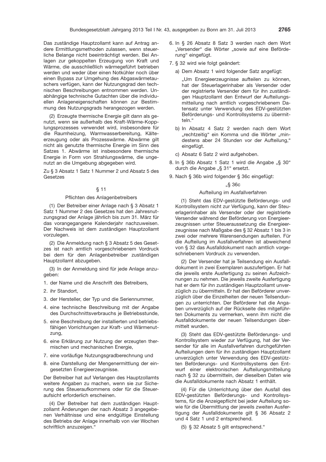 BGBl. 2013, Seite 2765 — Originalseite als Abbildung