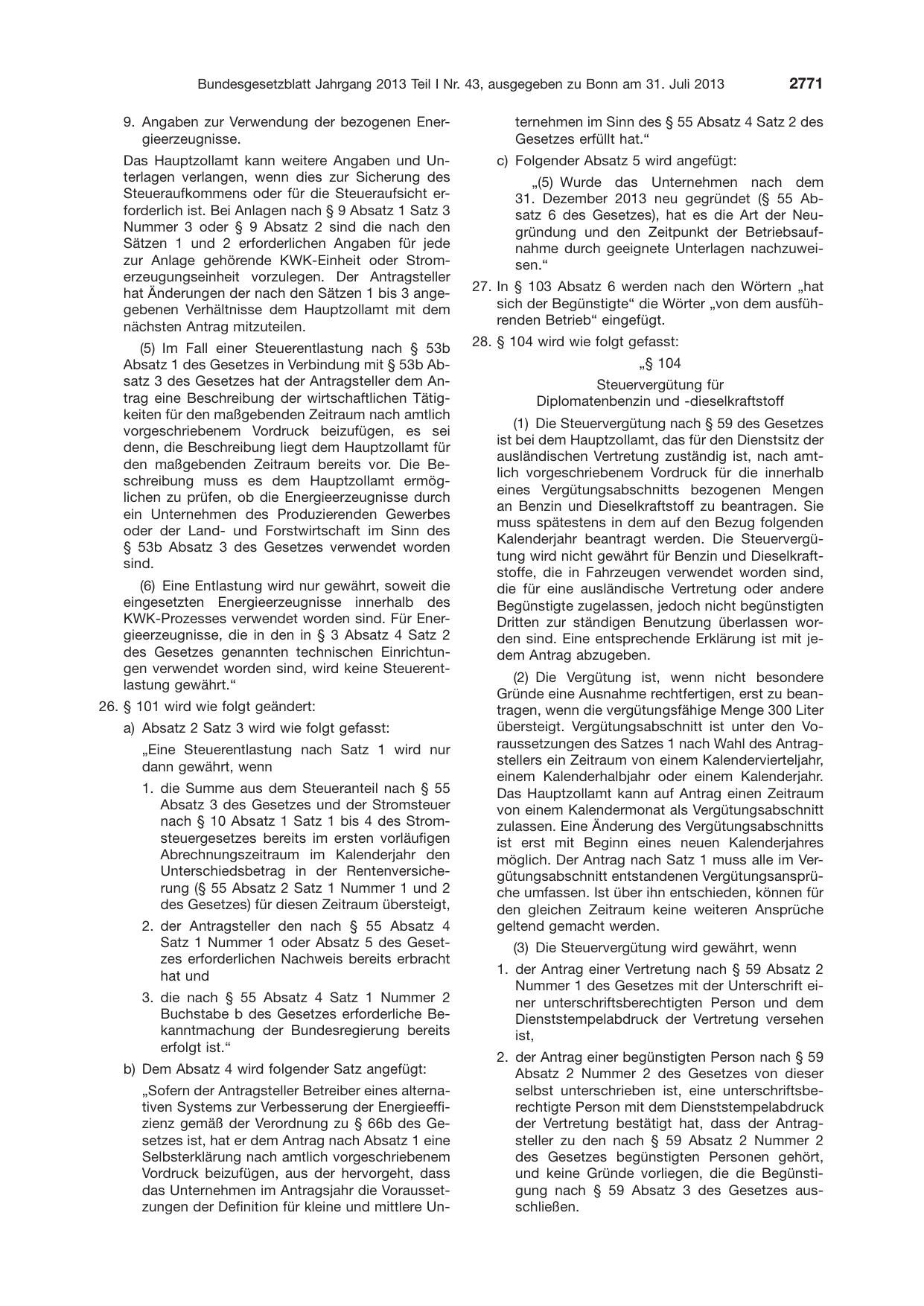 BGBl. 2013, Seite 2771 — Originalseite als Abbildung