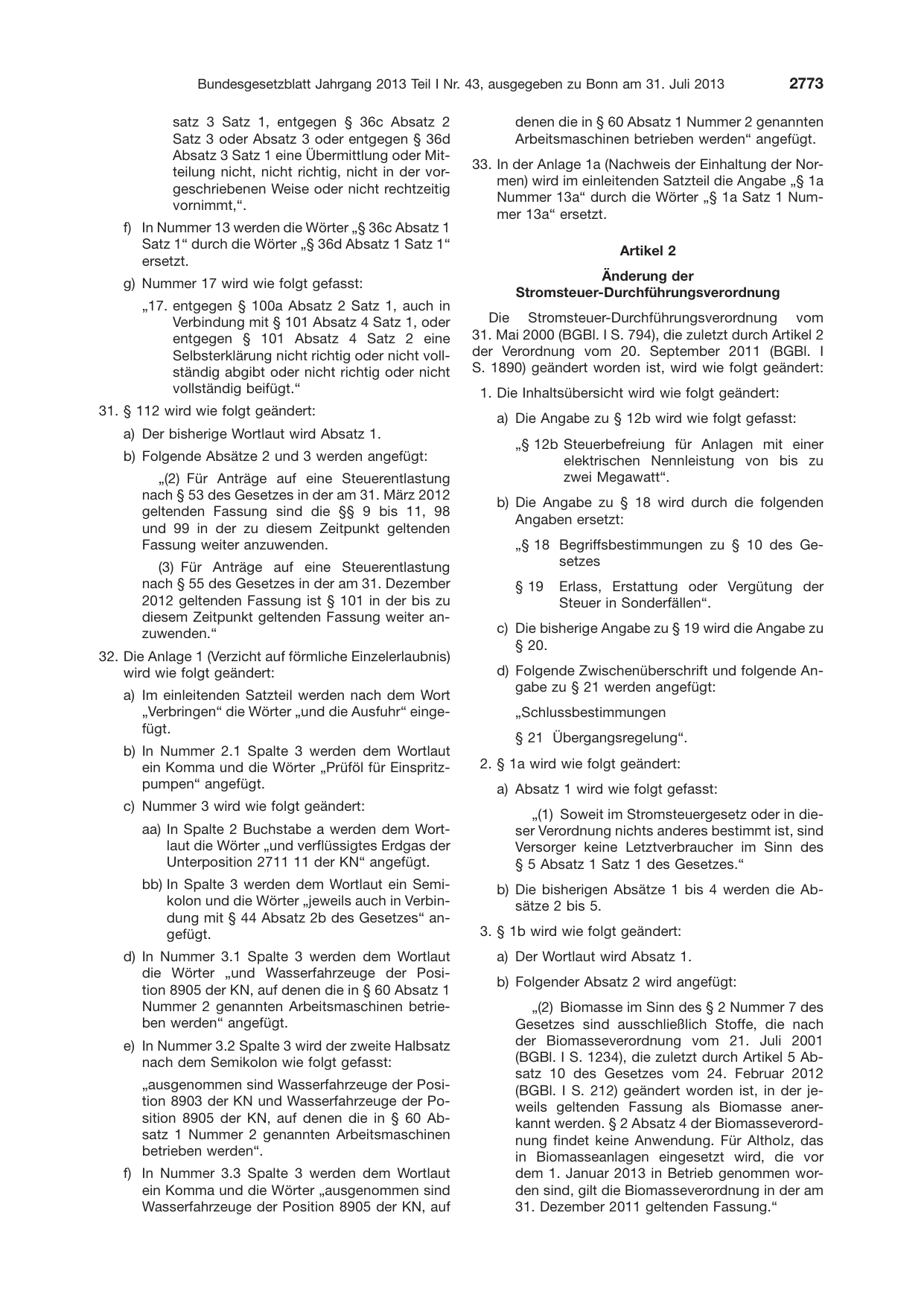 BGBl. 2013, Seite 2773 — Originalseite als Abbildung