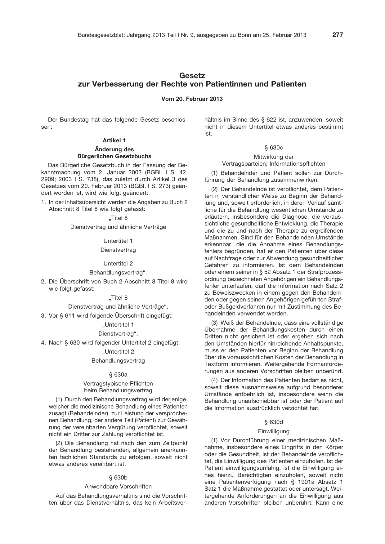 BGBl. 2013, Seite 277 — Originalseite als Abbildung
