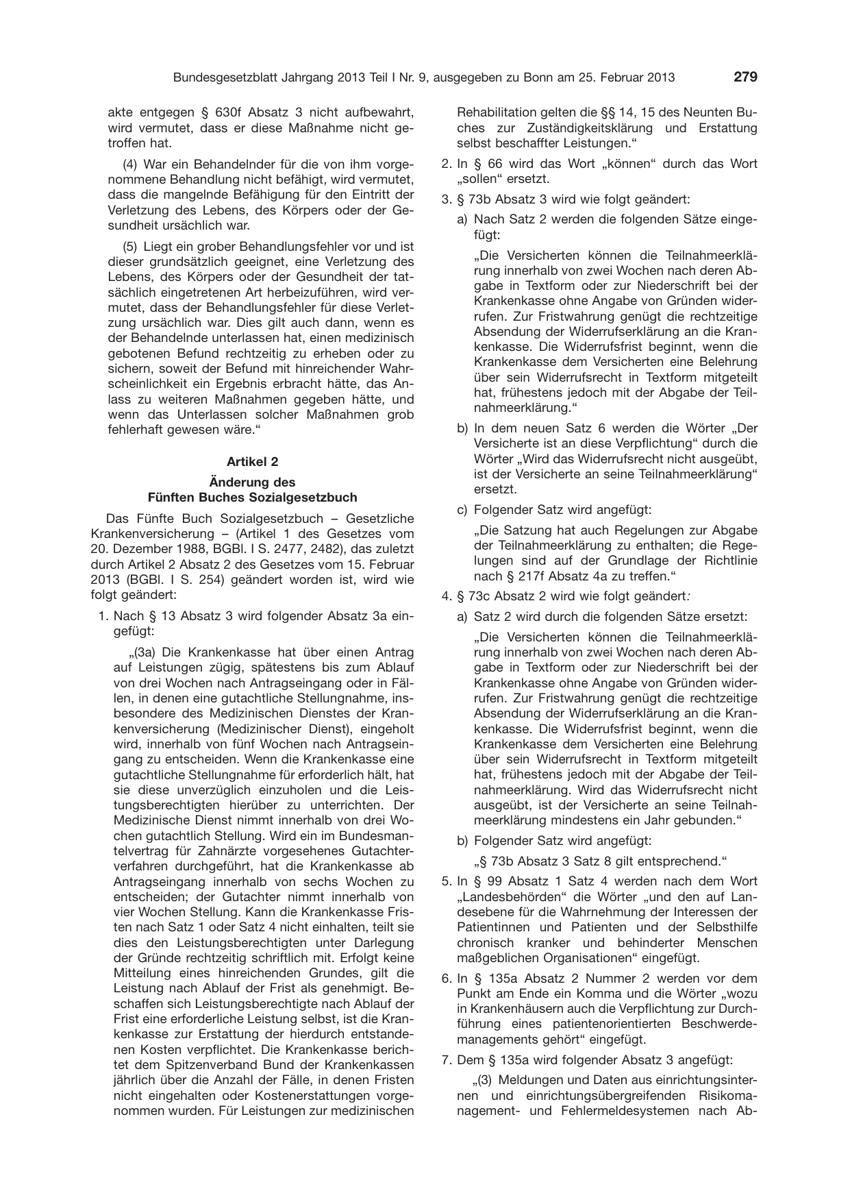 BGBl. 2013, Seite 279 — Originalseite als Abbildung