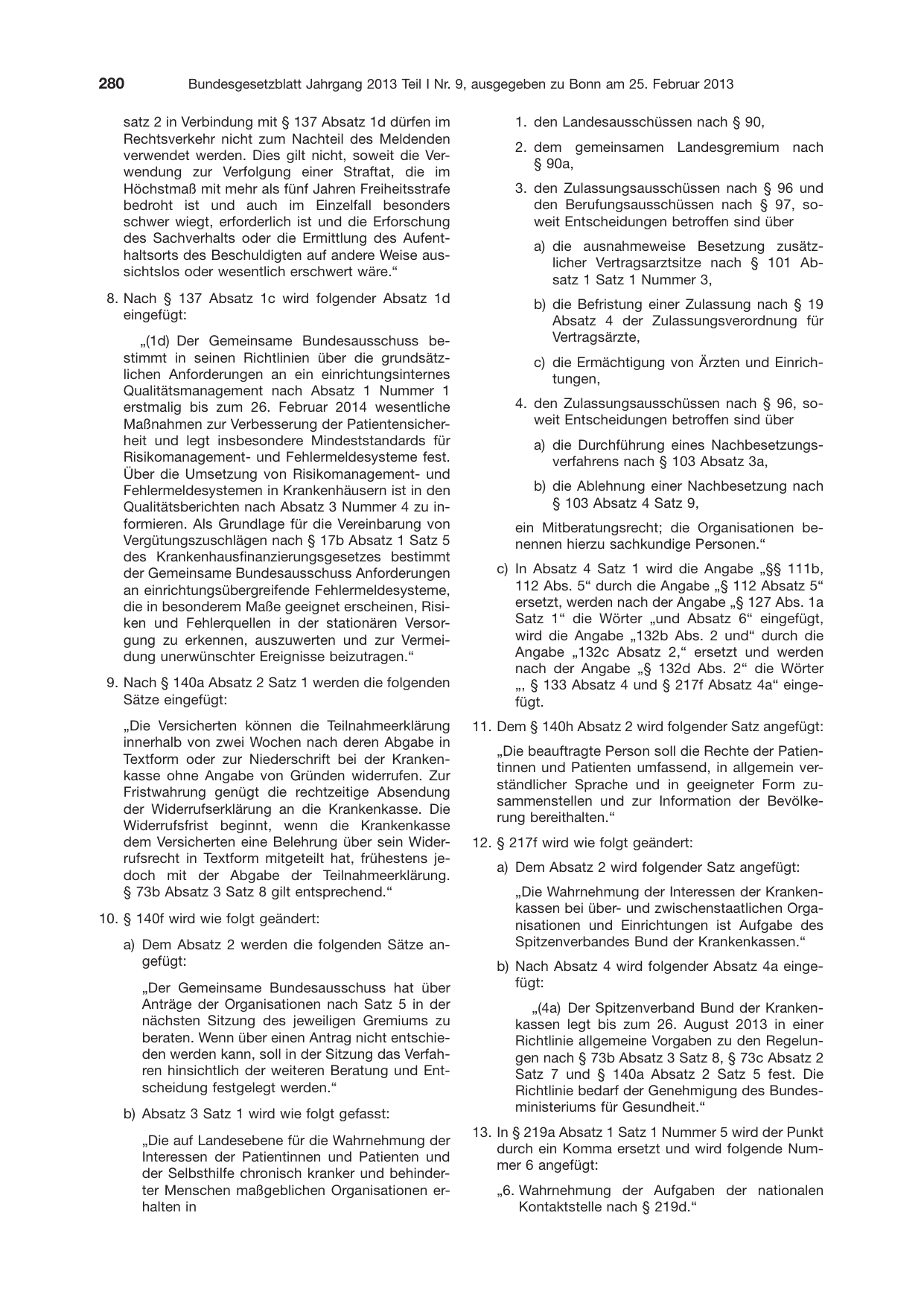 BGBl. 2013, Seite 280 — Originalseite als Abbildung