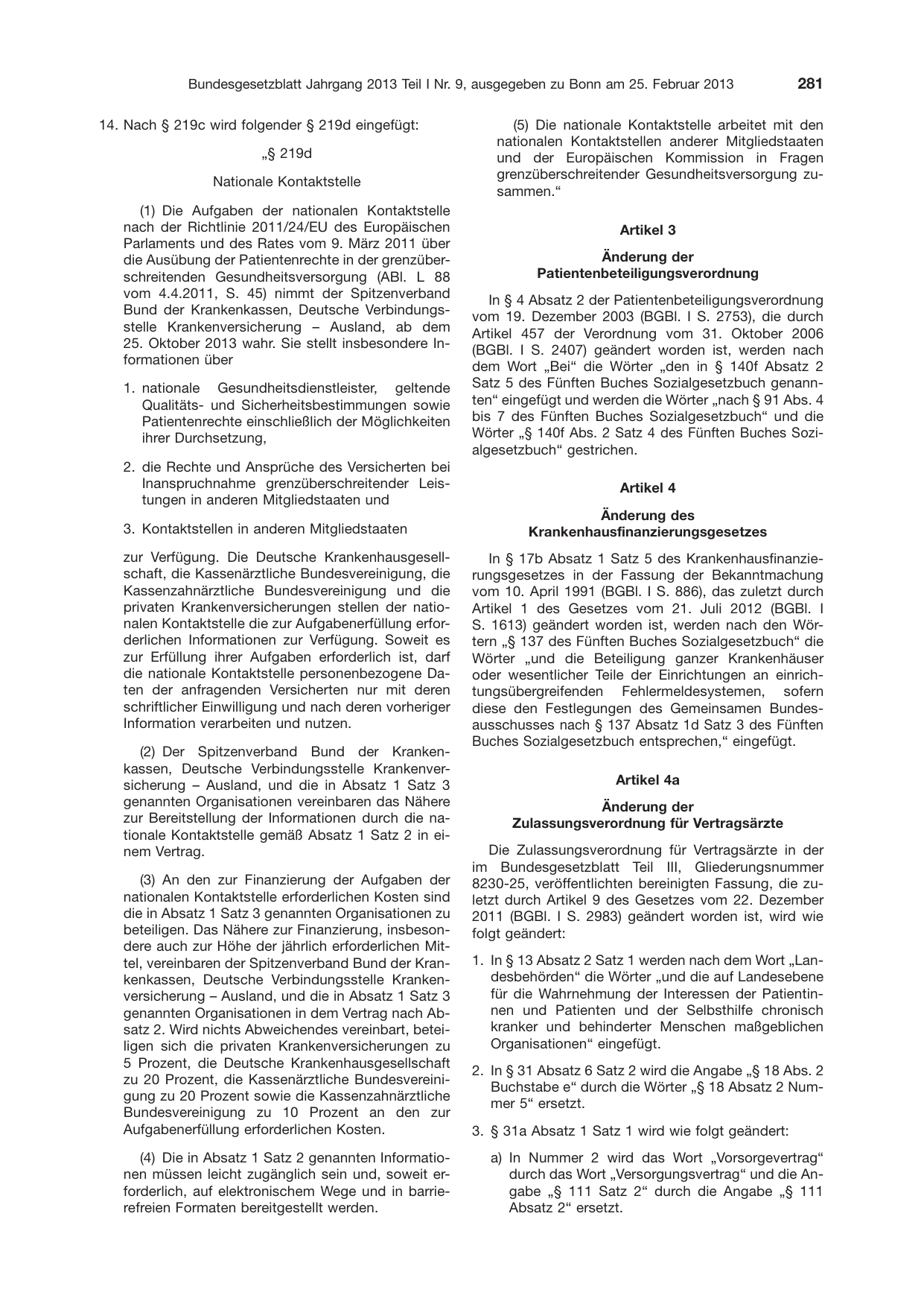 BGBl. 2013, Seite 281 — Originalseite als Abbildung
