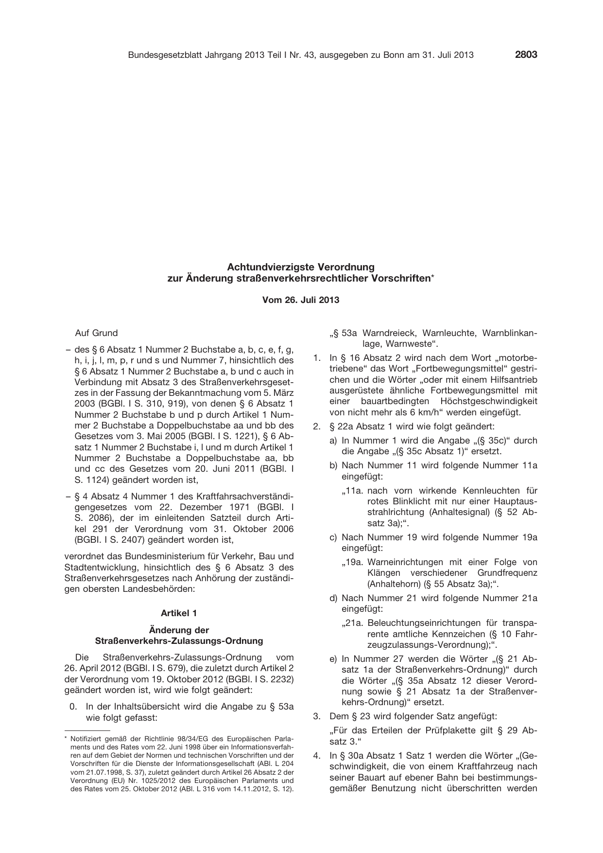 BGBl. 2013, Seite 2803 — Originalseite als Abbildung