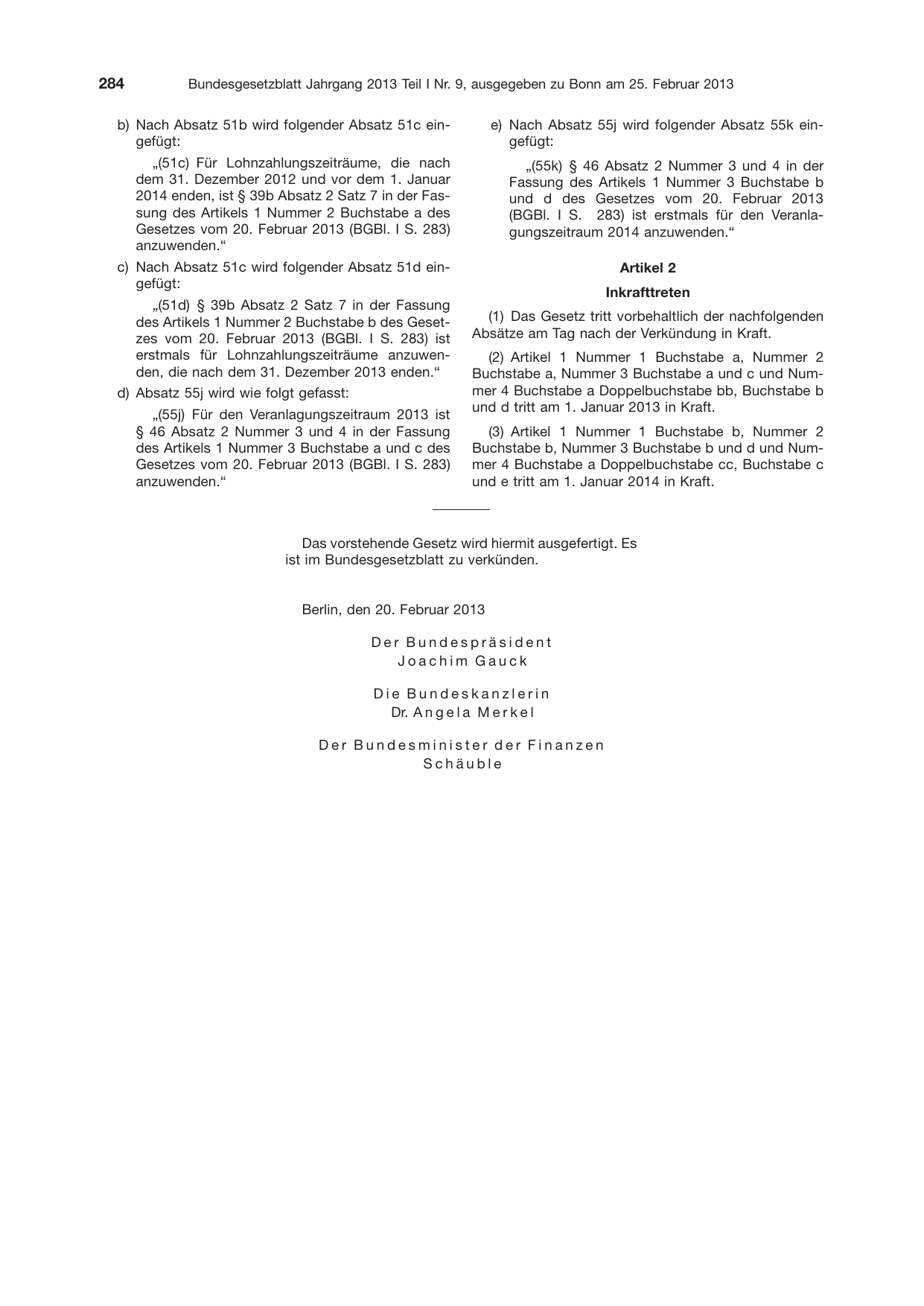 BGBl. 2013, Seite 284 — Originalseite als Abbildung