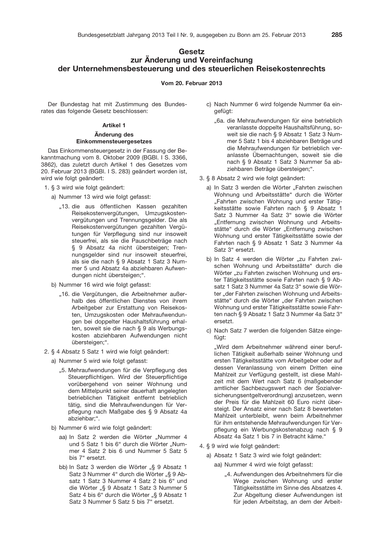 BGBl. 2013, Seite 285 — Originalseite als Abbildung