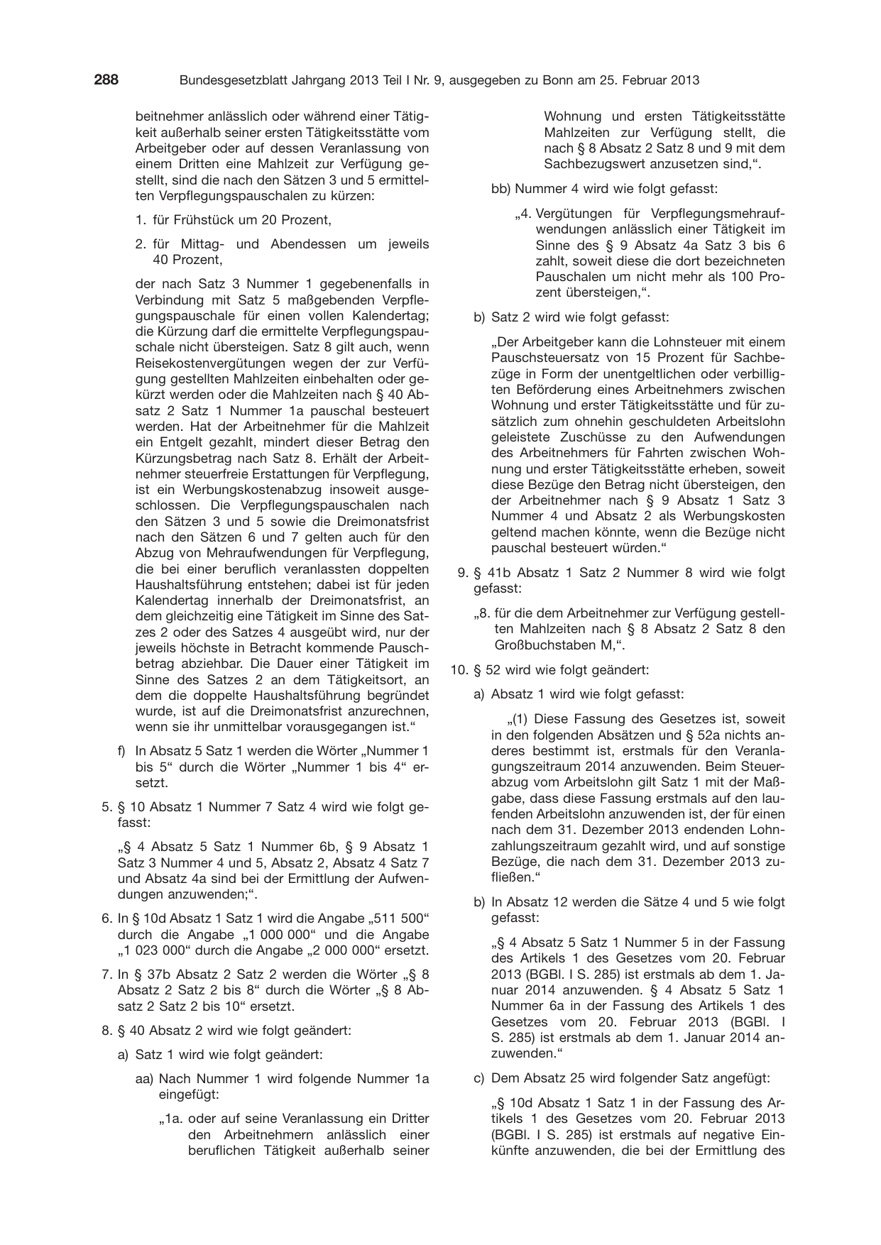 BGBl. 2013, Seite 288 — Originalseite als Abbildung