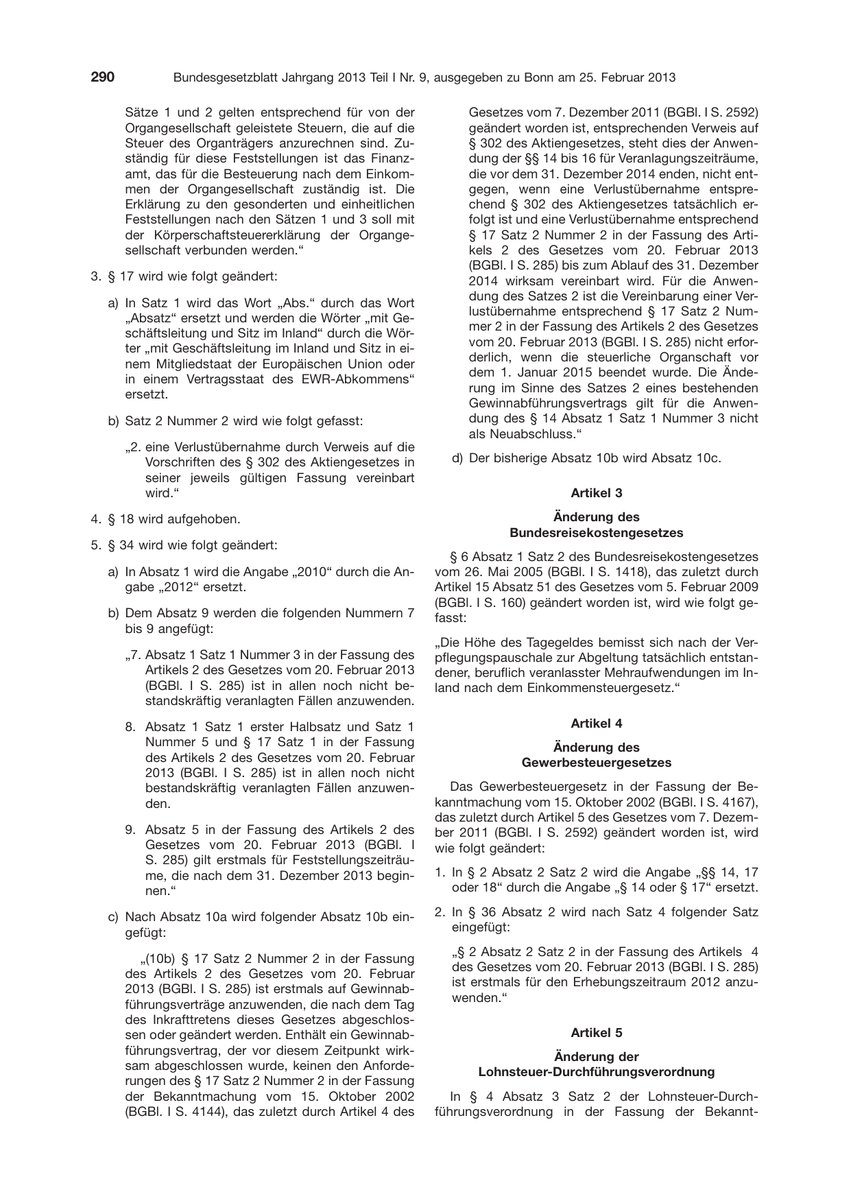 BGBl. 2013, Seite 290 — Originalseite als Abbildung
