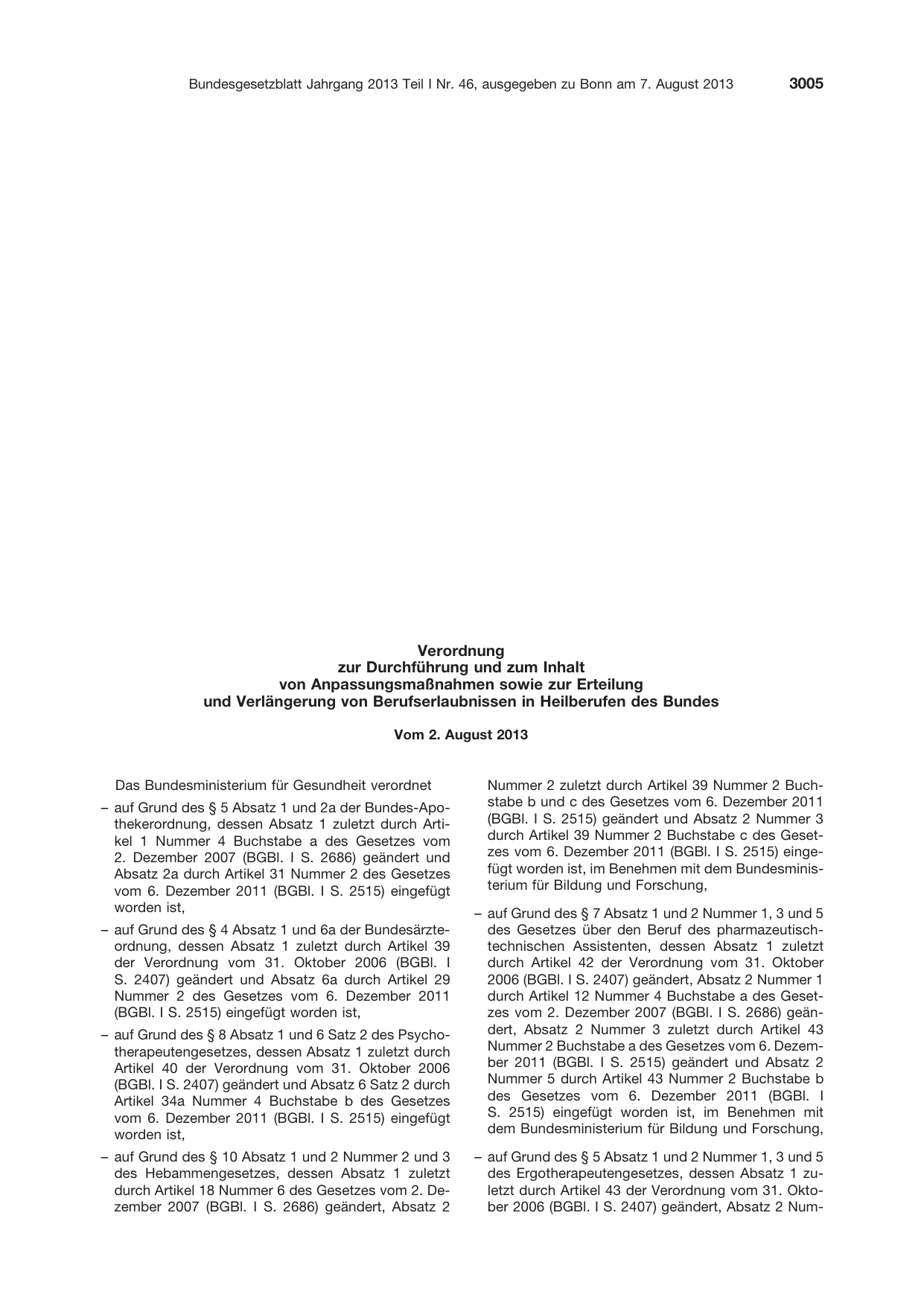 BGBl. 2013, Seite 3005 — Originalseite als Abbildung