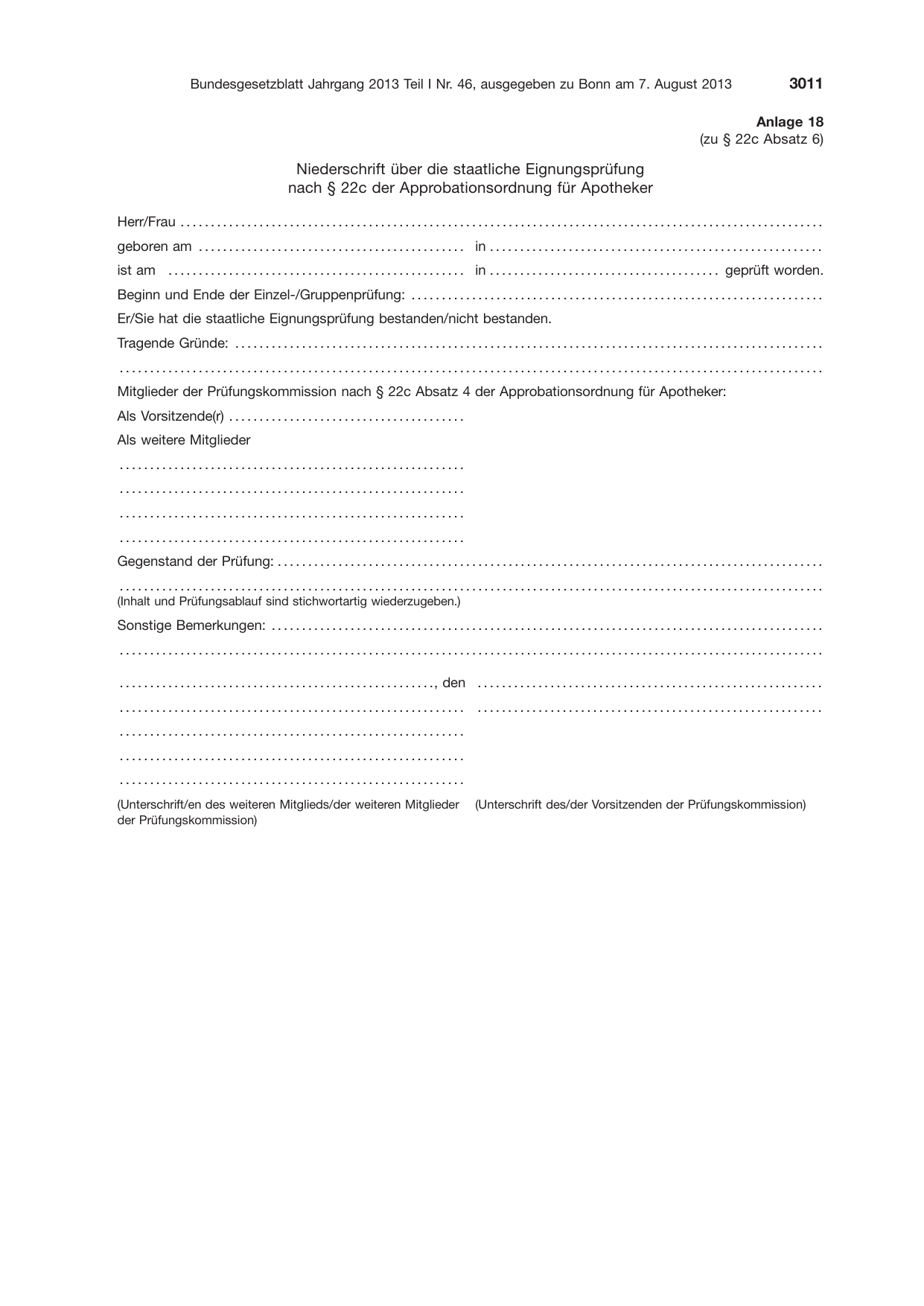 BGBl. 2013, Seite 3011 — Originalseite als Abbildung