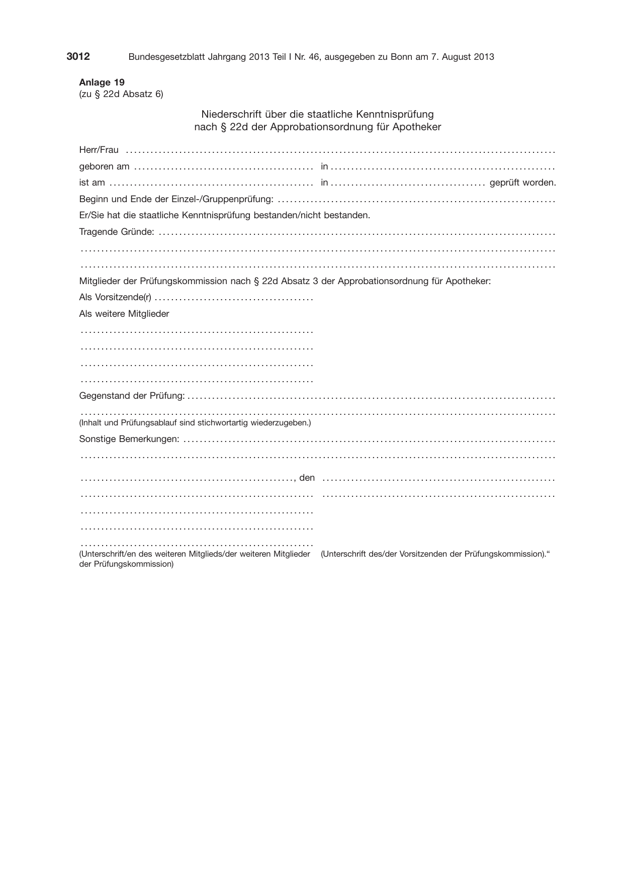 BGBl. 2013, Seite 3012 — Originalseite als Abbildung