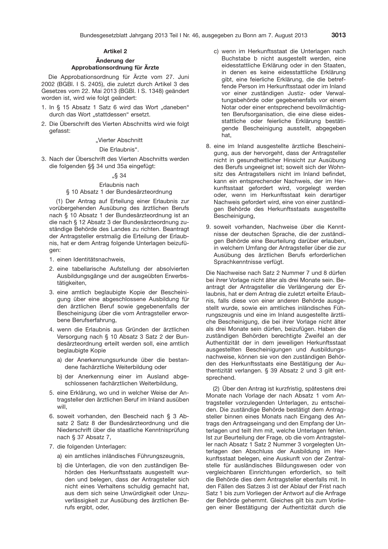 BGBl. 2013, Seite 3013 — Originalseite als Abbildung