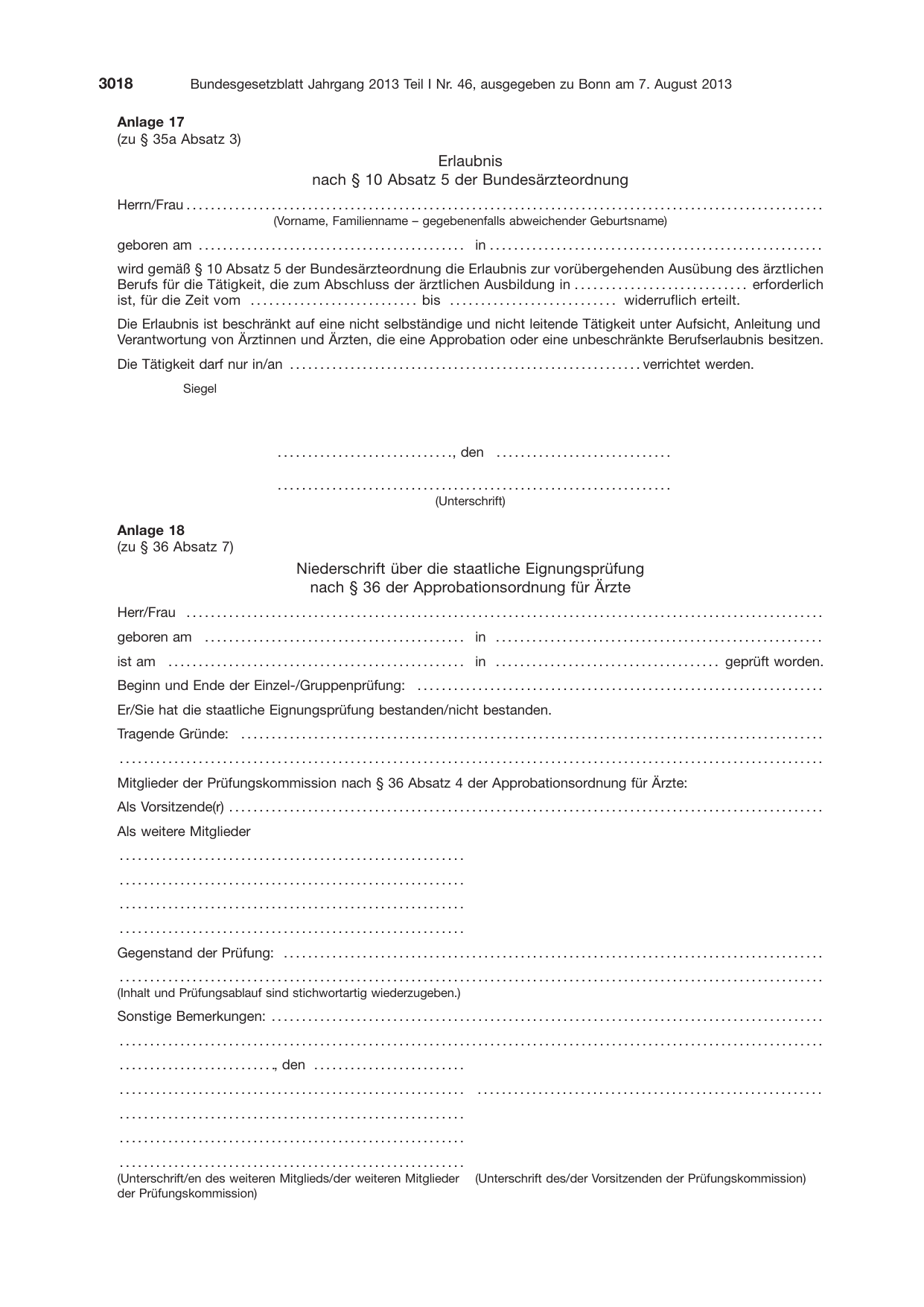 BGBl. 2013, Seite 3018 — Originalseite als Abbildung