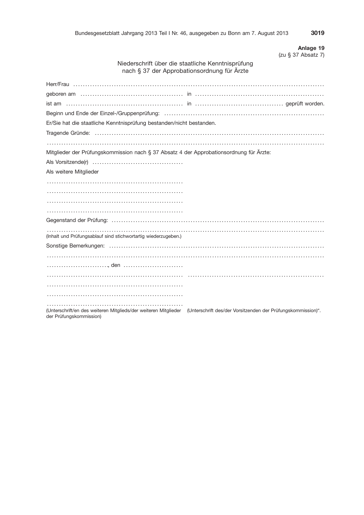 BGBl. 2013, Seite 3019 — Originalseite als Abbildung