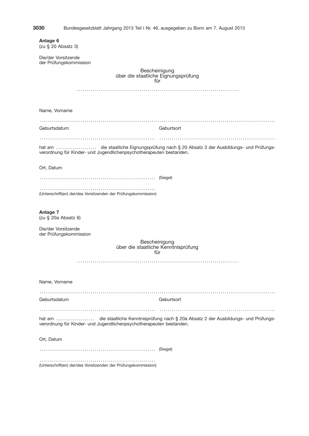 BGBl. 2013, Seite 3030 — Originalseite als Abbildung
