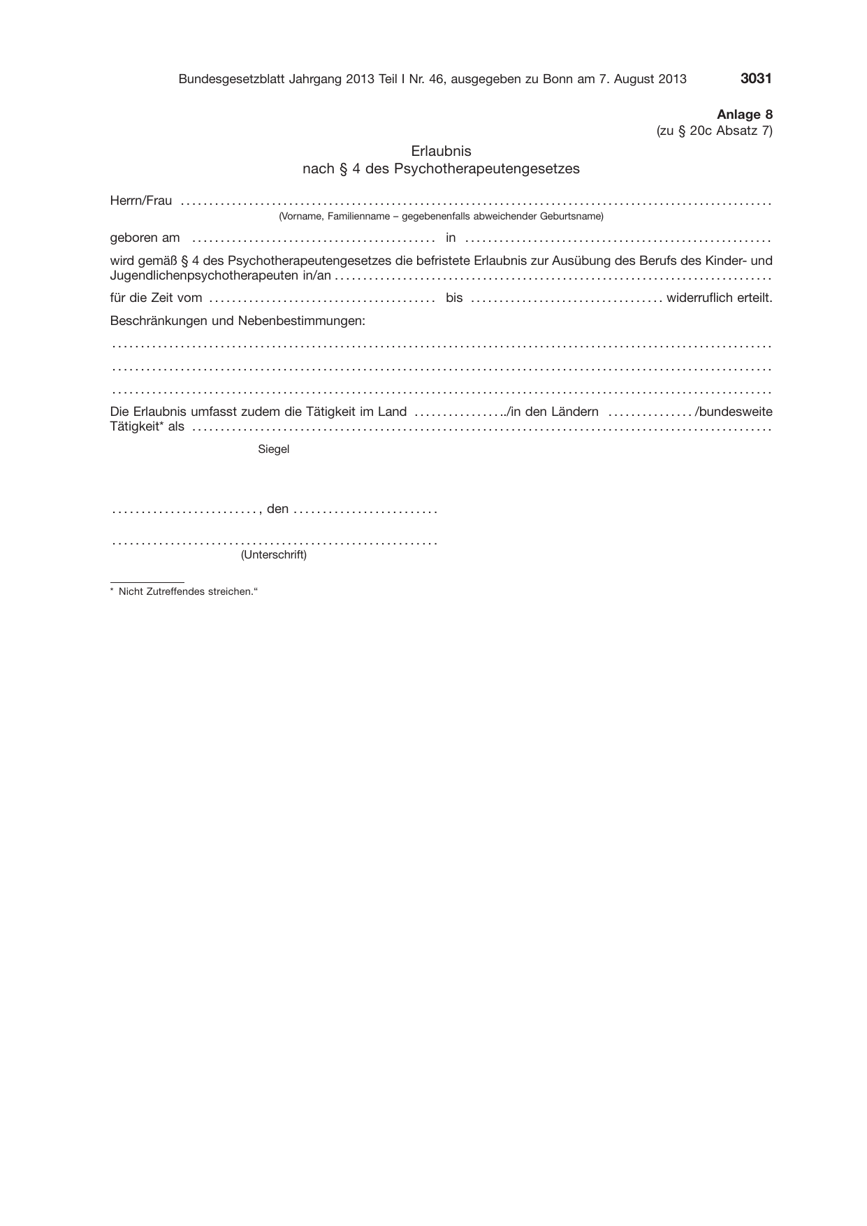 BGBl. 2013, Seite 3031 — Originalseite als Abbildung