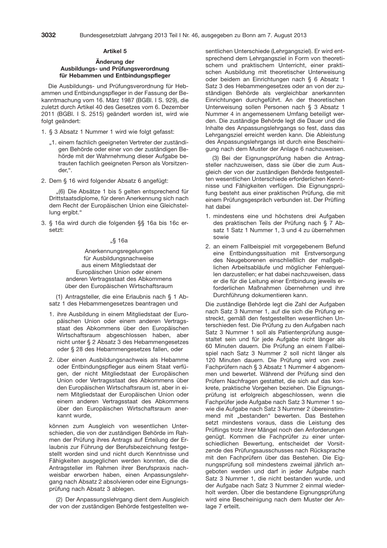 BGBl. 2013, Seite 3032 — Originalseite als Abbildung