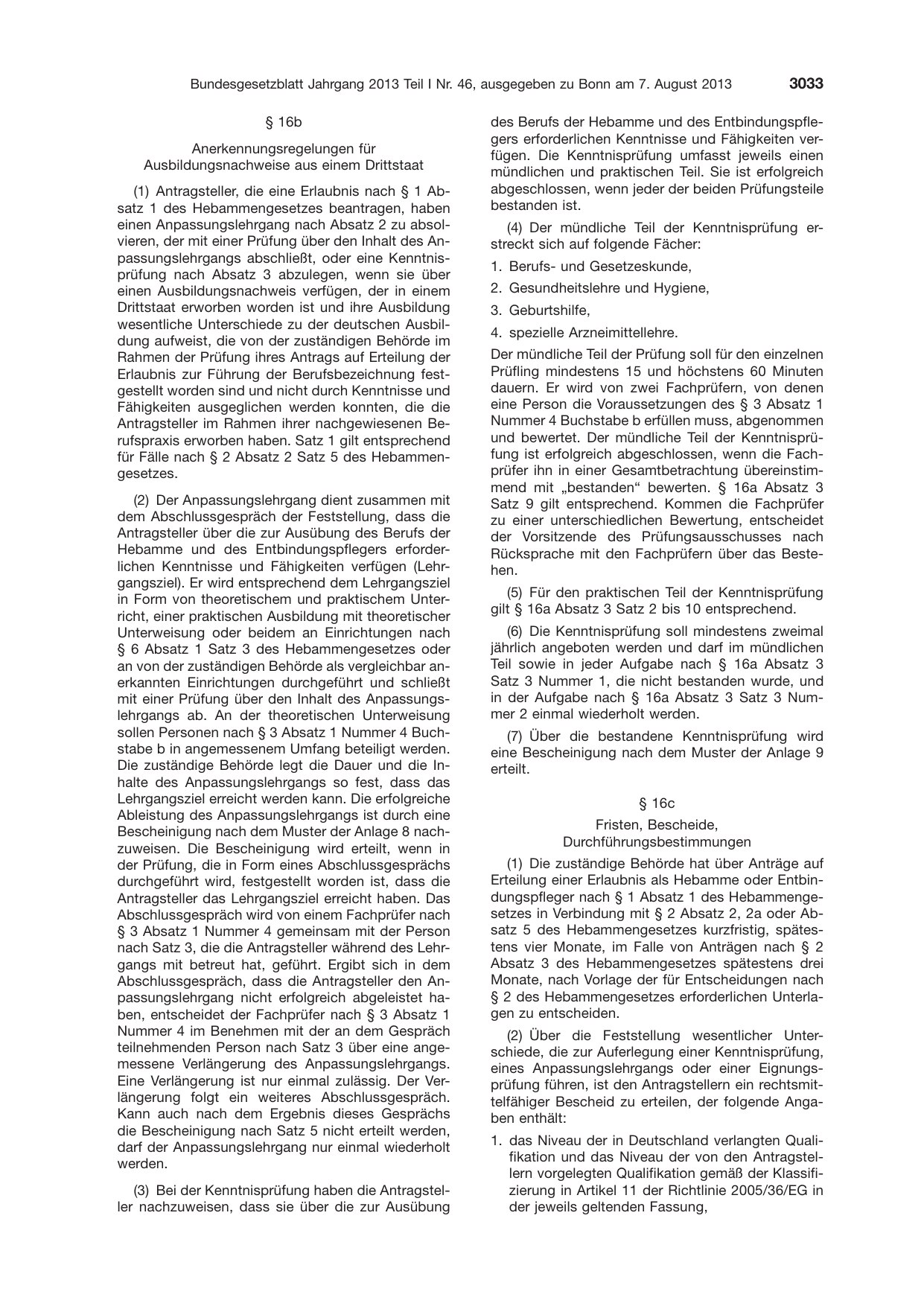 BGBl. 2013, Seite 3033 — Originalseite als Abbildung