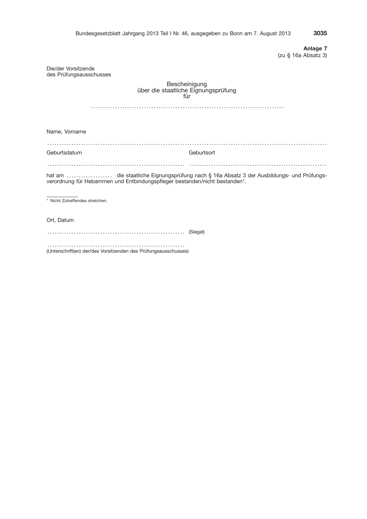 BGBl. 2013, Seite 3035 — Originalseite als Abbildung
