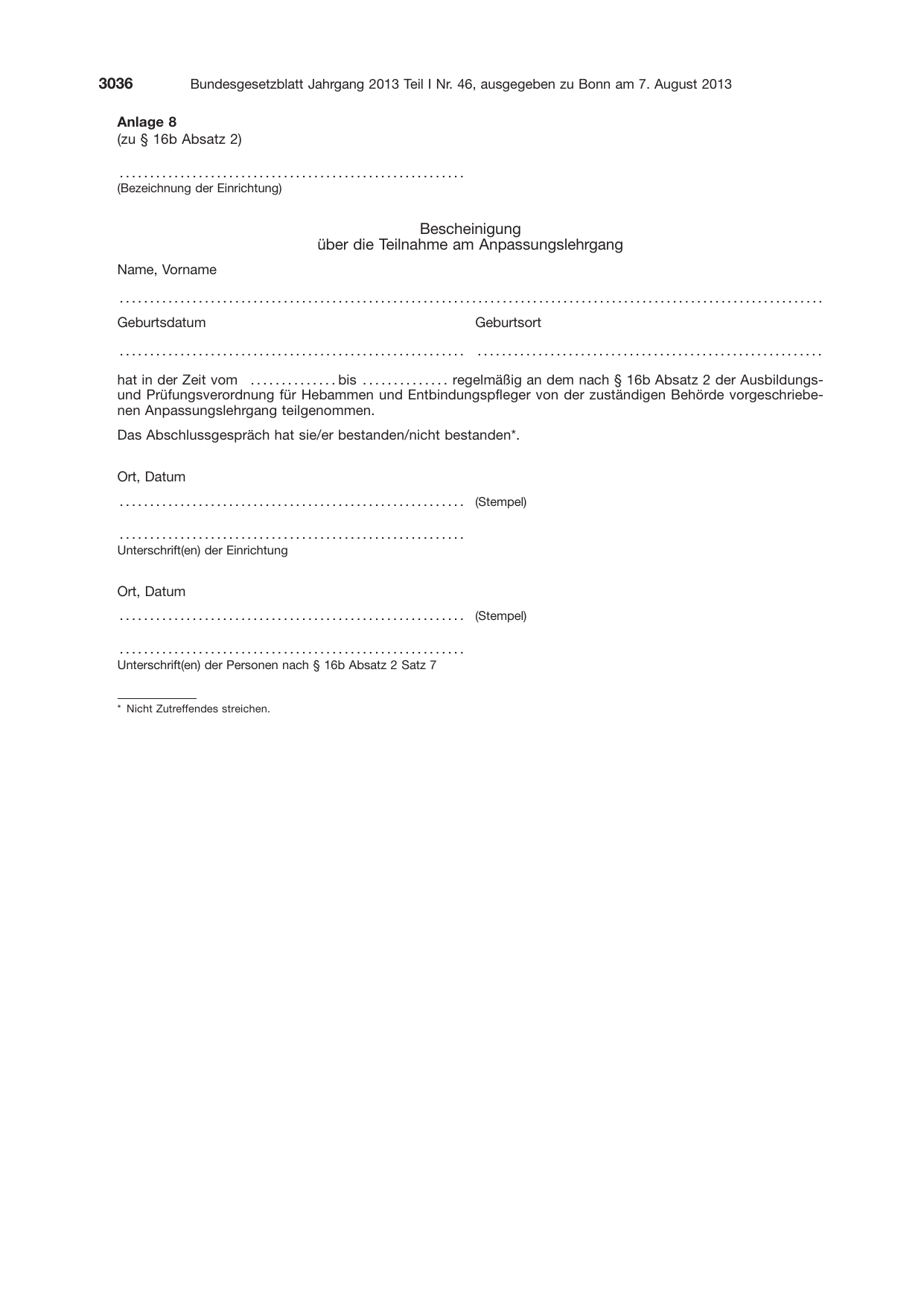 BGBl. 2013, Seite 3036 — Originalseite als Abbildung