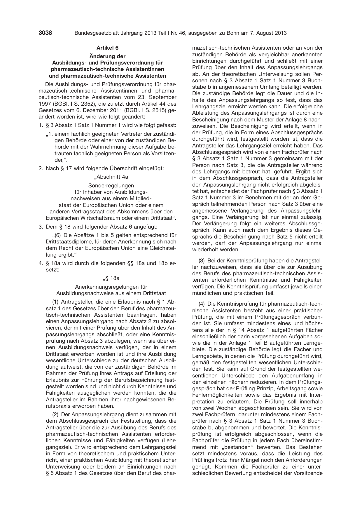 BGBl. 2013, Seite 3038 — Originalseite als Abbildung