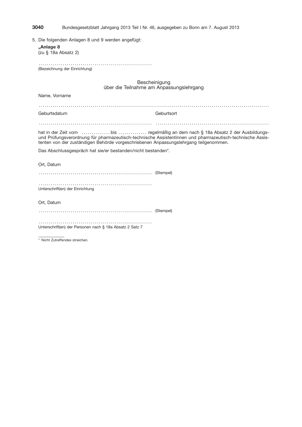 BGBl. 2013, Seite 3040 — Originalseite als Abbildung