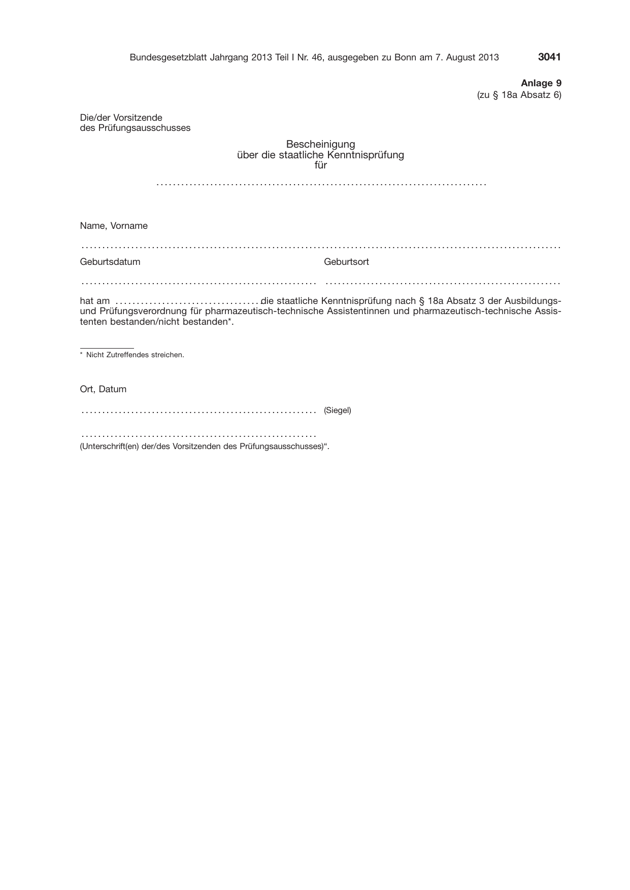 BGBl. 2013, Seite 3041 — Originalseite als Abbildung