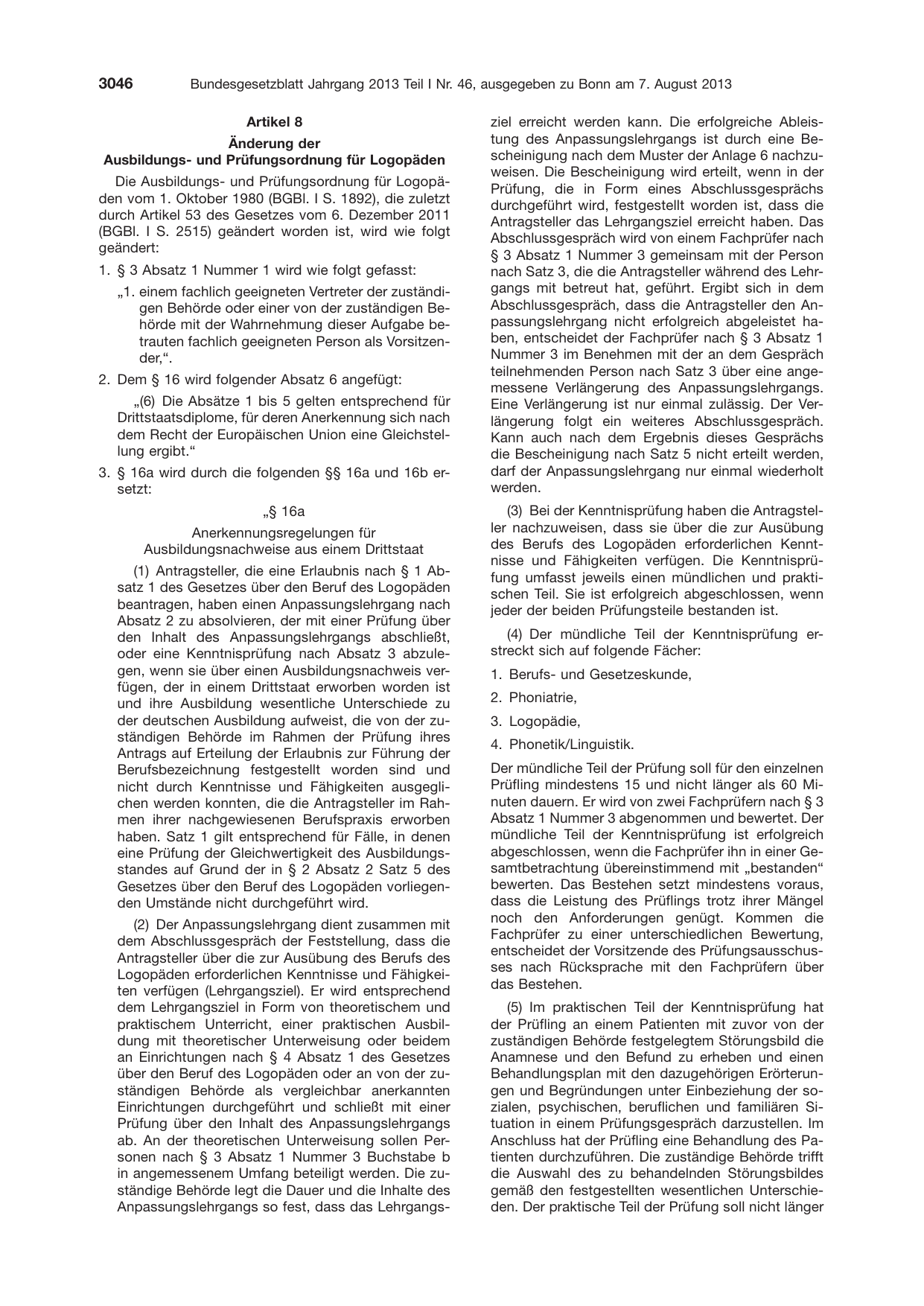BGBl. 2013, Seite 3046 — Originalseite als Abbildung