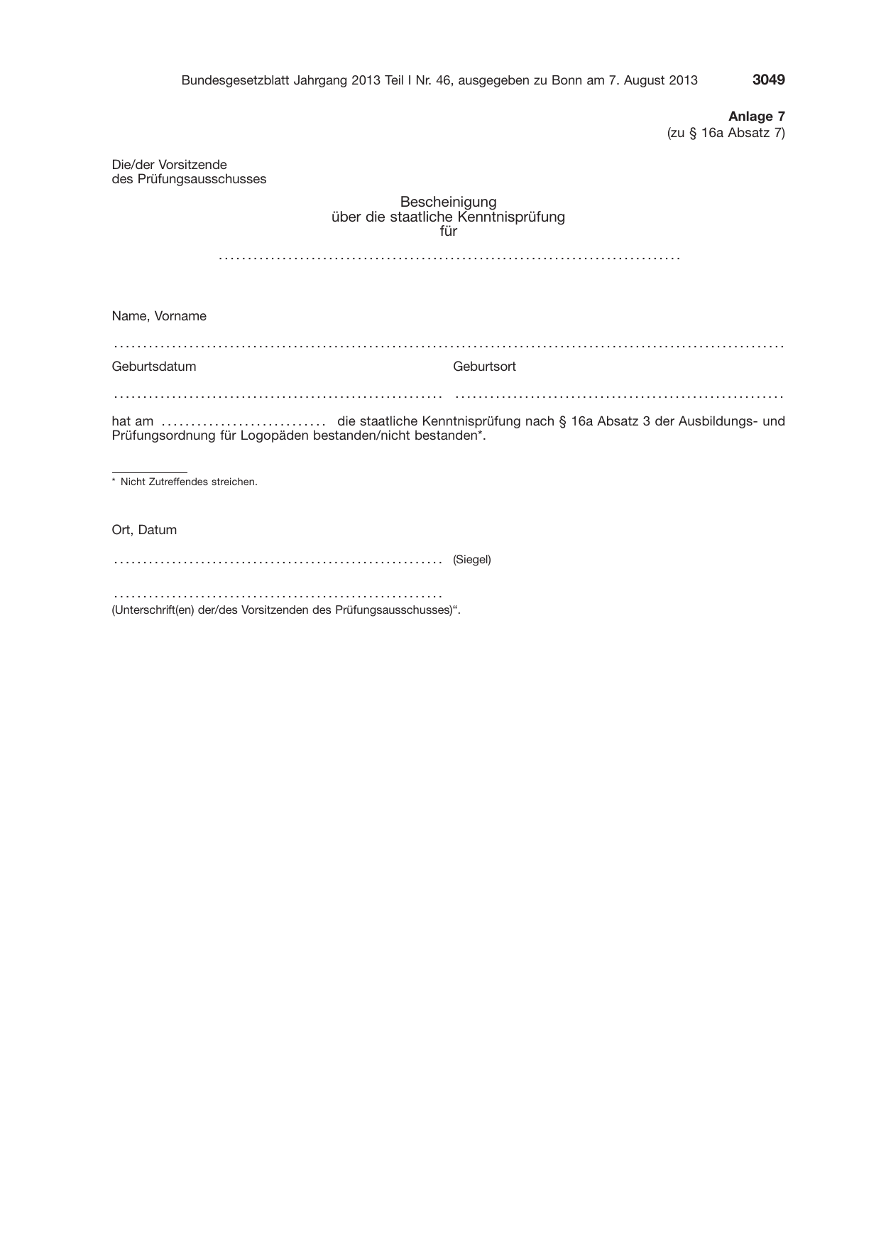BGBl. 2013, Seite 3049 — Originalseite als Abbildung