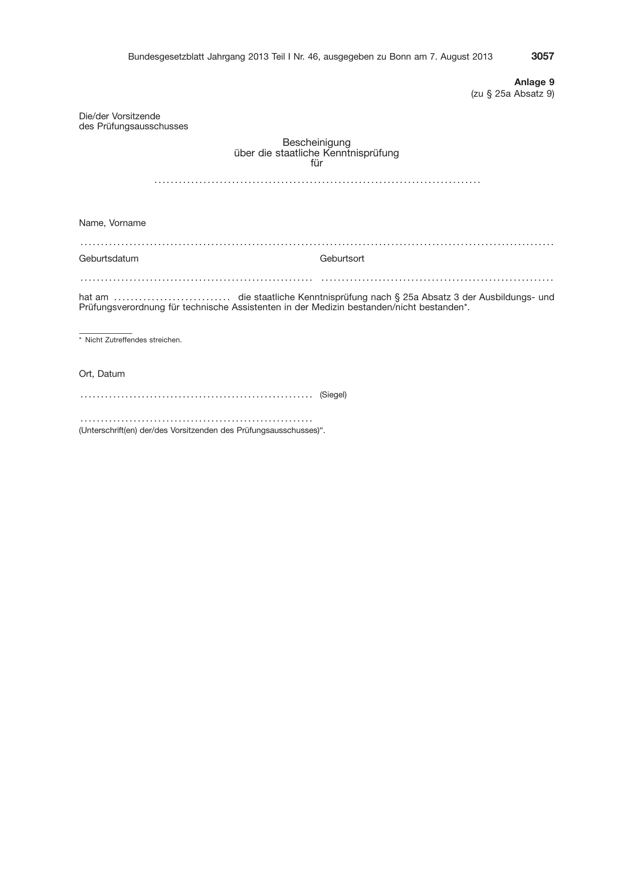 BGBl. 2013, Seite 3057 — Originalseite als Abbildung