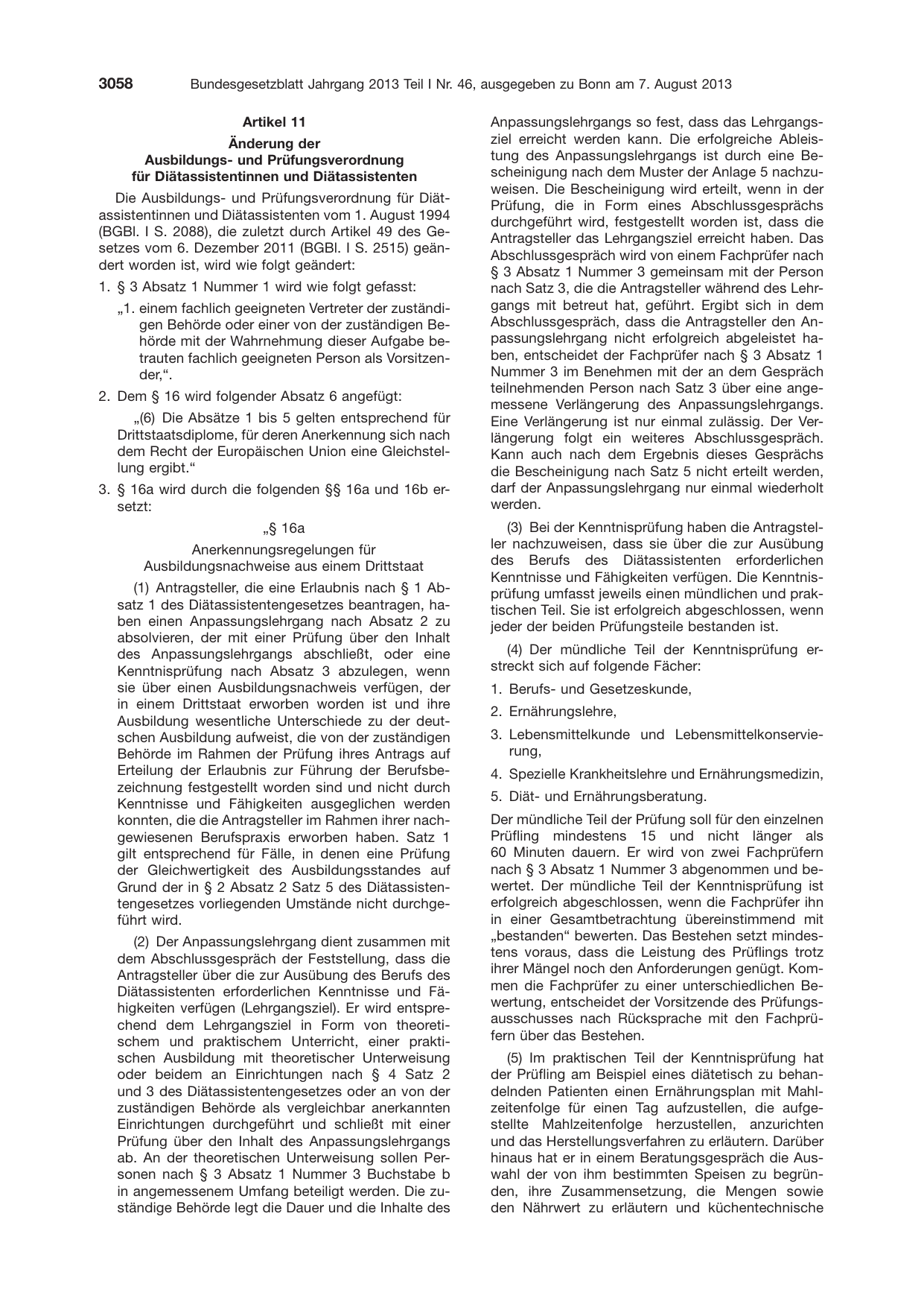 BGBl. 2013, Seite 3058 — Originalseite als Abbildung