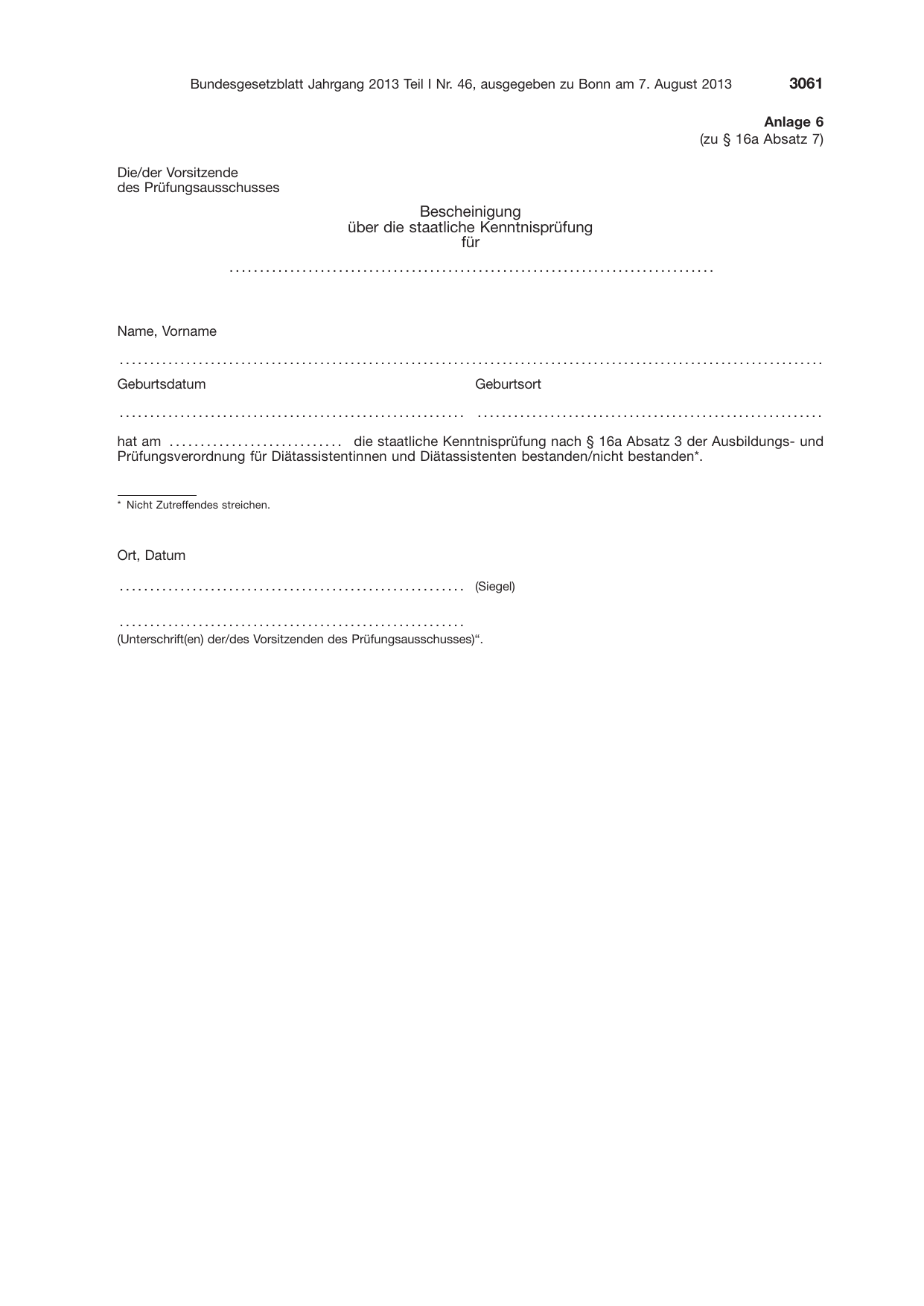 BGBl. 2013, Seite 3061 — Originalseite als Abbildung